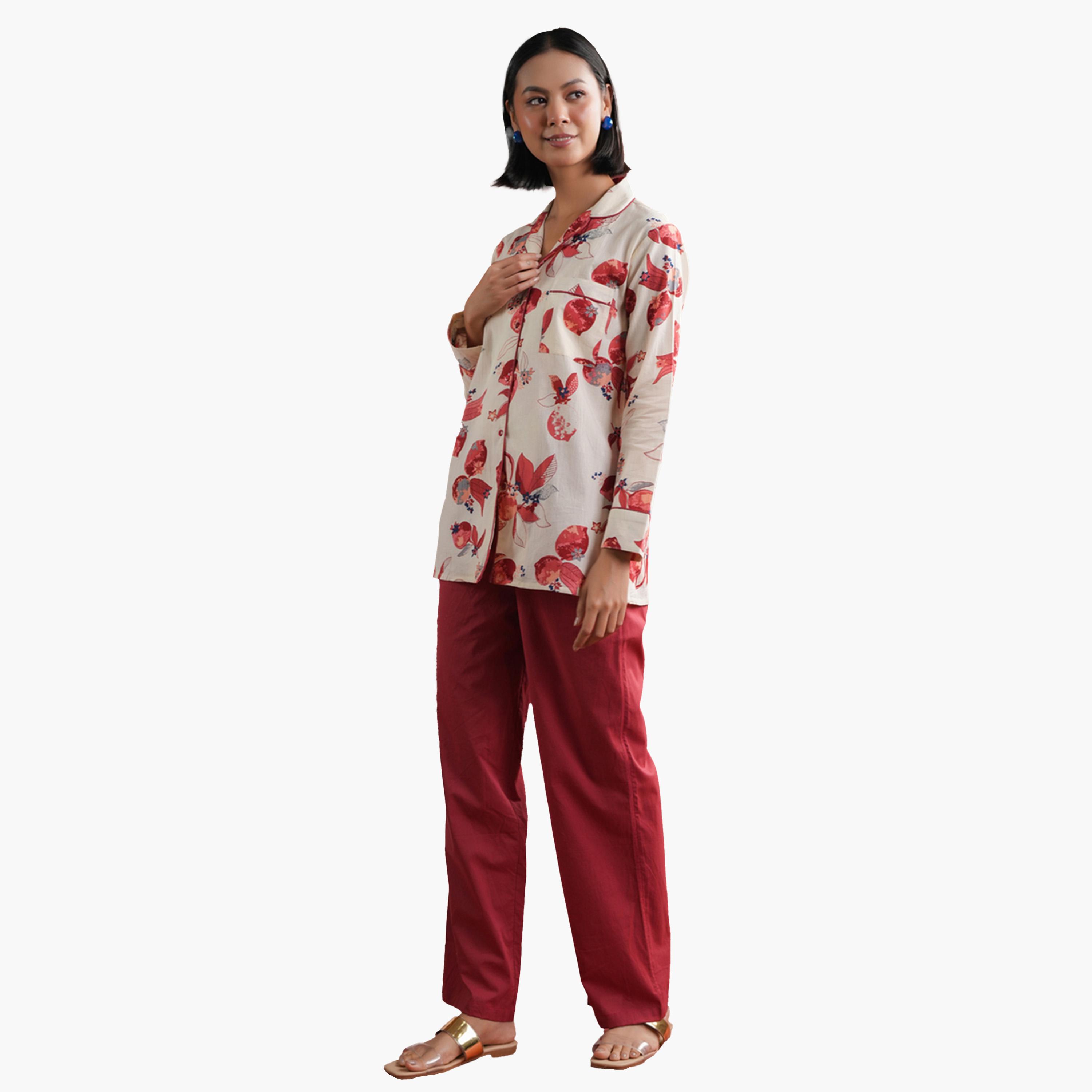Sanskrutihomes X Styli Floral Printed Collared Shirt and Pyjama Set-women-clothing-nightwear-pyjamas-longsets-image-4