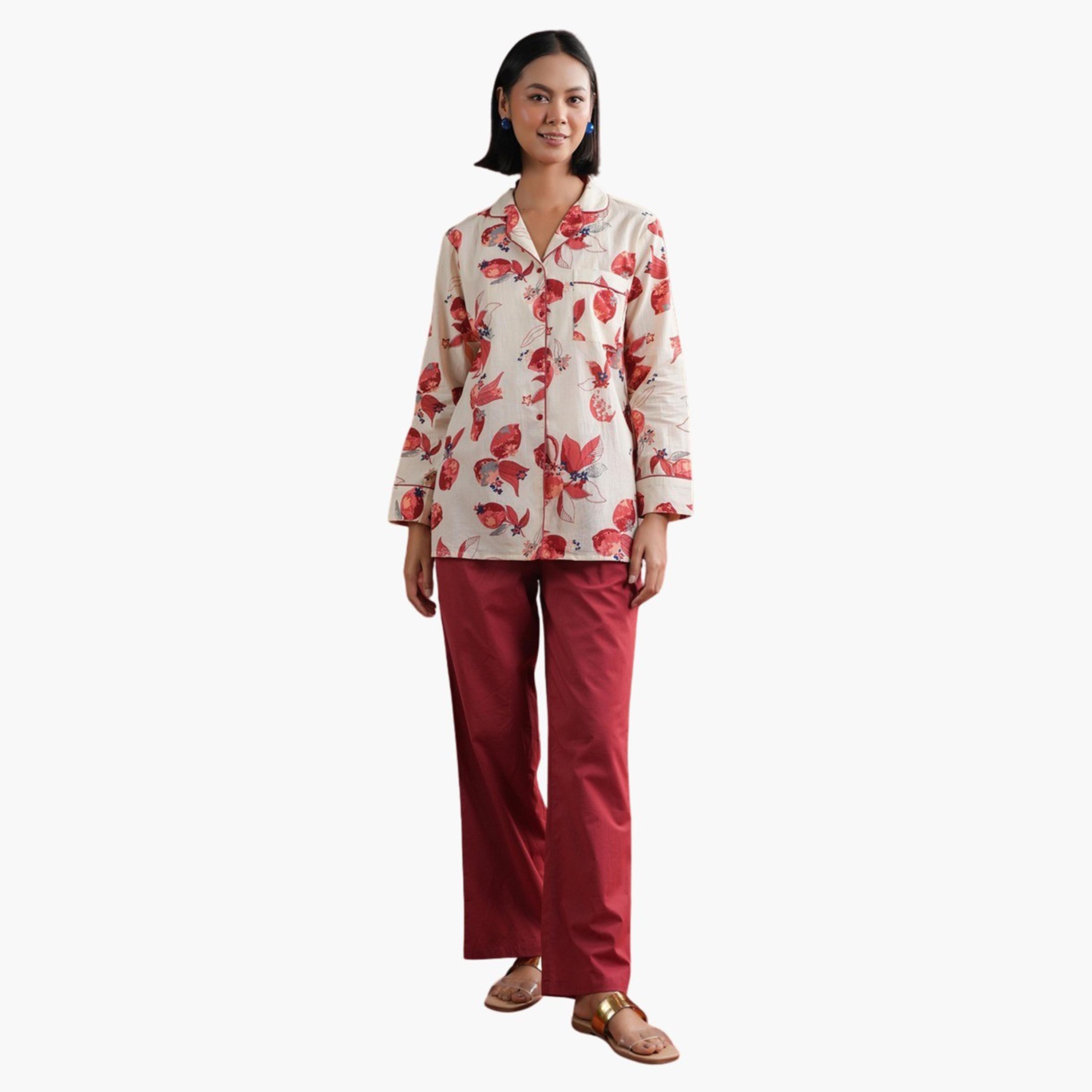 Sanskrutihomes X Styli Floral Printed Collared Shirt and Pyjama Set-women-clothing-nightwear-pyjamas-longsets-image-5