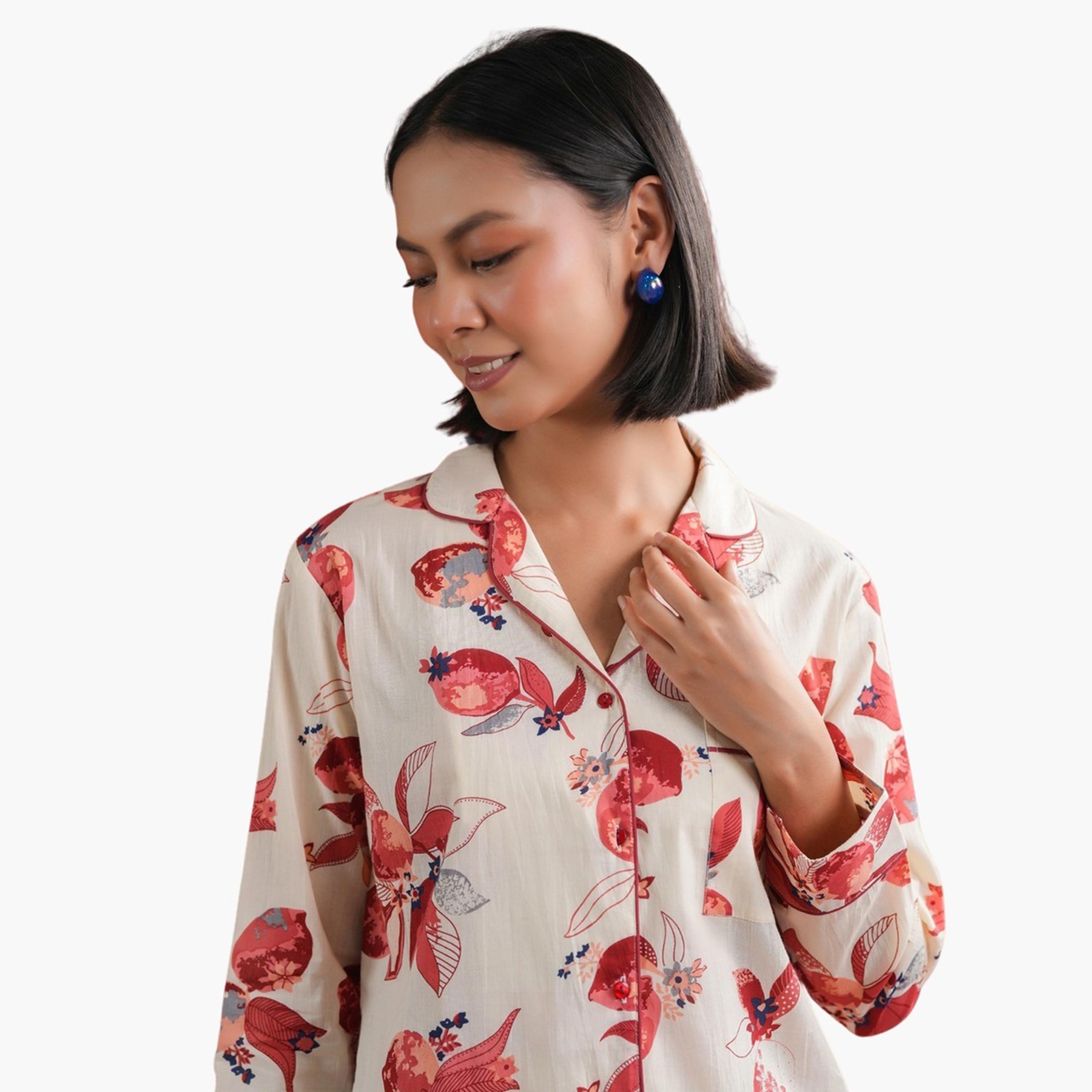 Sanskrutihomes X Styli Floral Printed Collared Shirt and Pyjama Set-women-clothing-nightwear-pyjamas-longsets-image-7