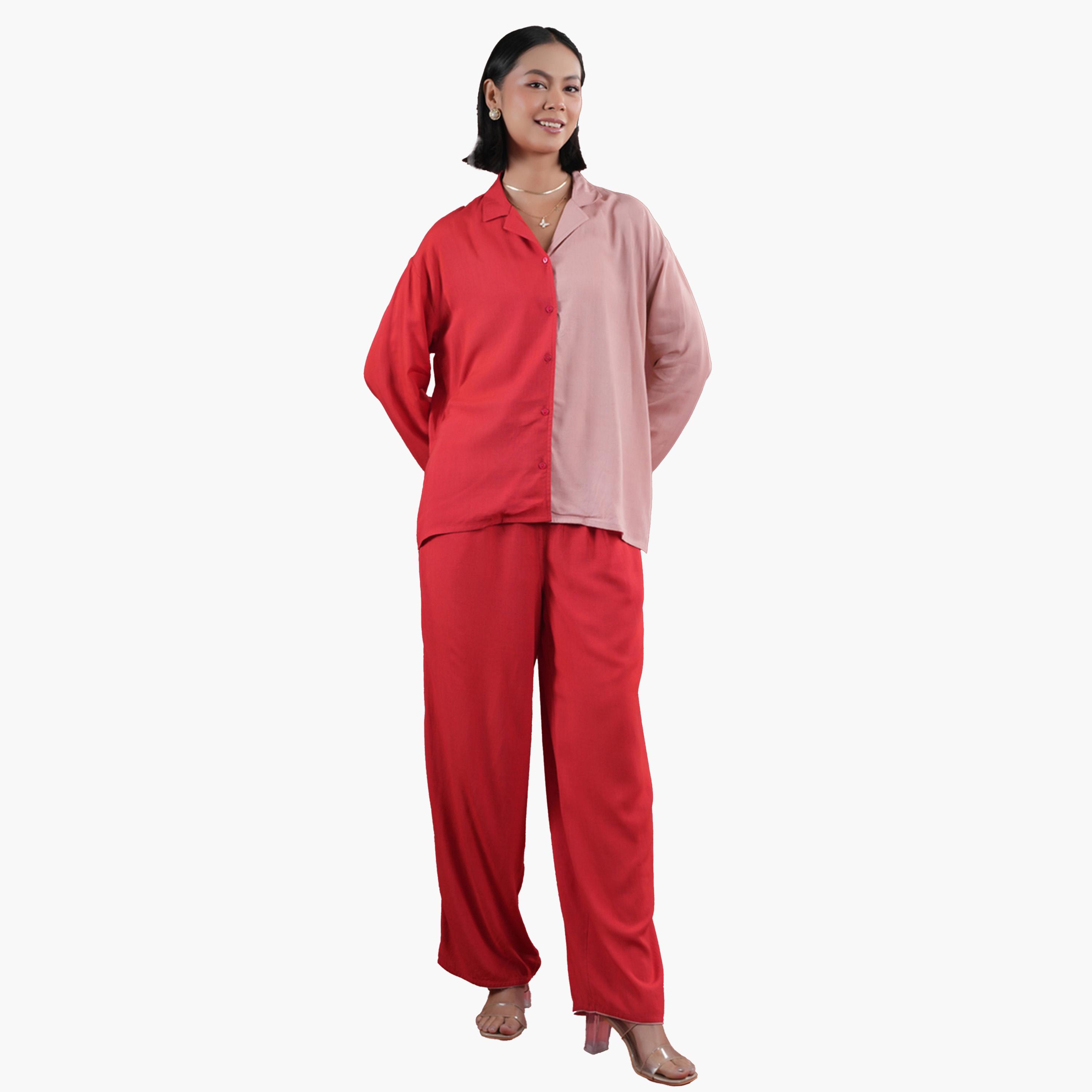 Sanskrutihomes X Styli Color Block Collared Shirt and Pyjama Set-women-clothing-nightwear-pyjamas-longsets-image-1