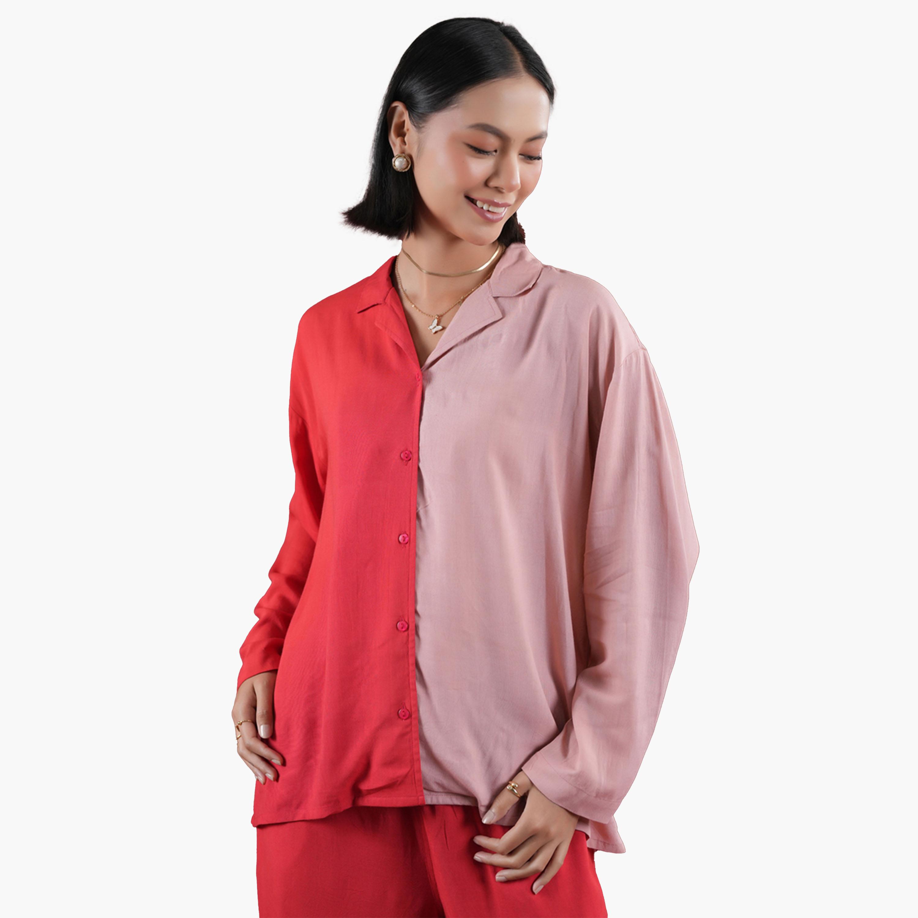 Sanskrutihomes X Styli Color Block Collared Shirt and Pyjama Set-women-clothing-nightwear-pyjamas-longsets-image-2