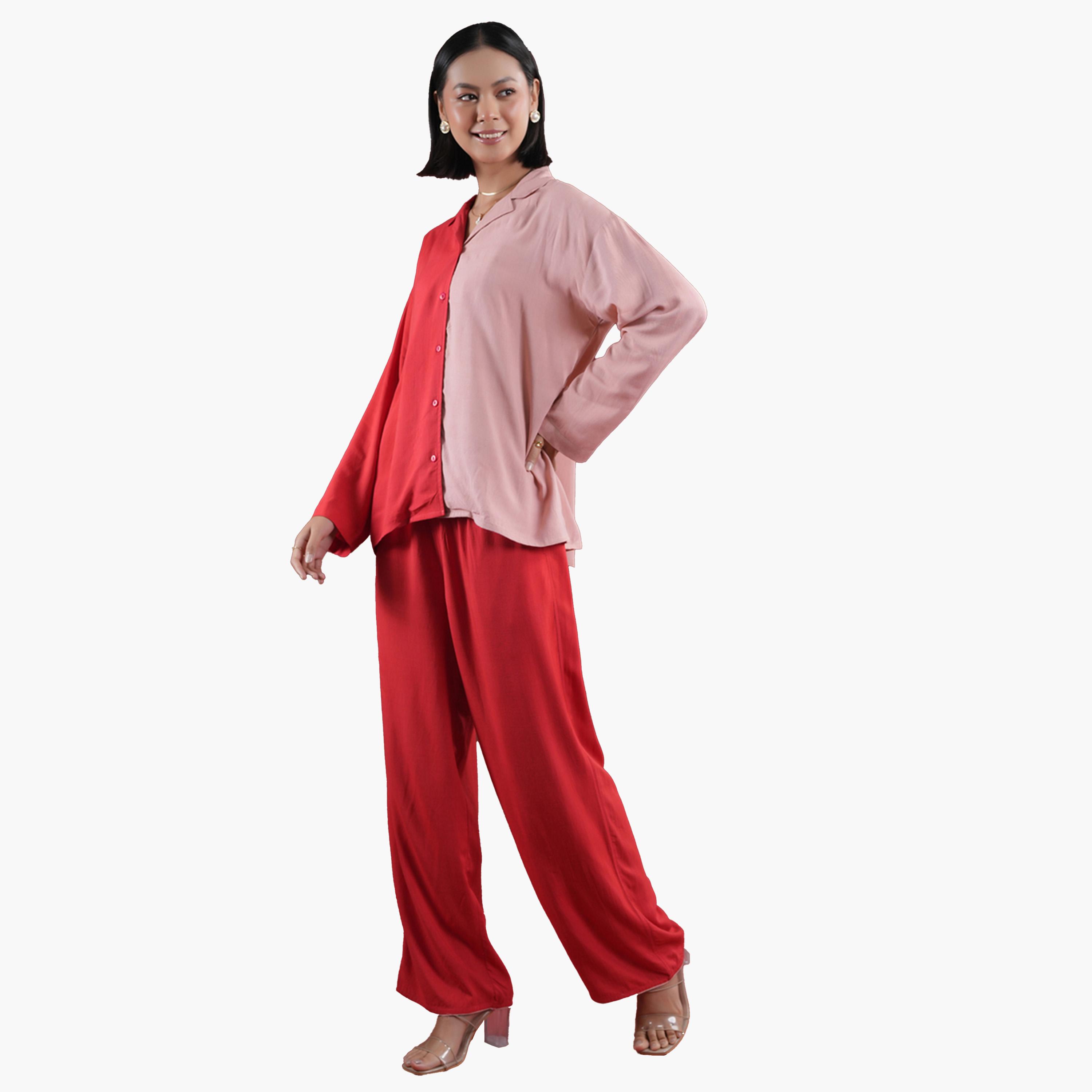 Sanskrutihomes X Styli Color Block Collared Shirt and Pyjama Set-women-clothing-nightwear-pyjamas-longsets-image-3
