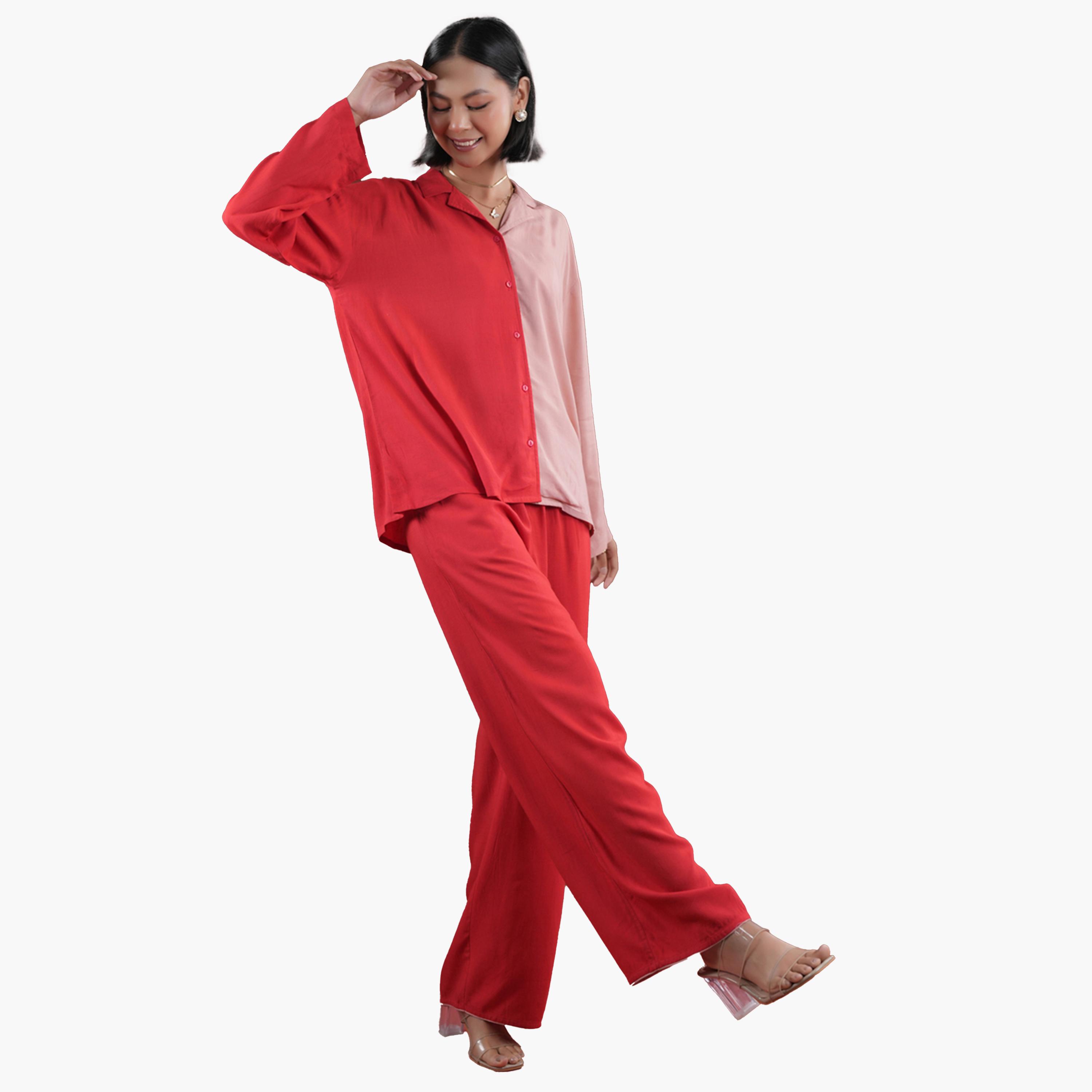 Sanskrutihomes X Styli Color Block Collared Shirt and Pyjama Set-women-clothing-nightwear-pyjamas-longsets-image-4