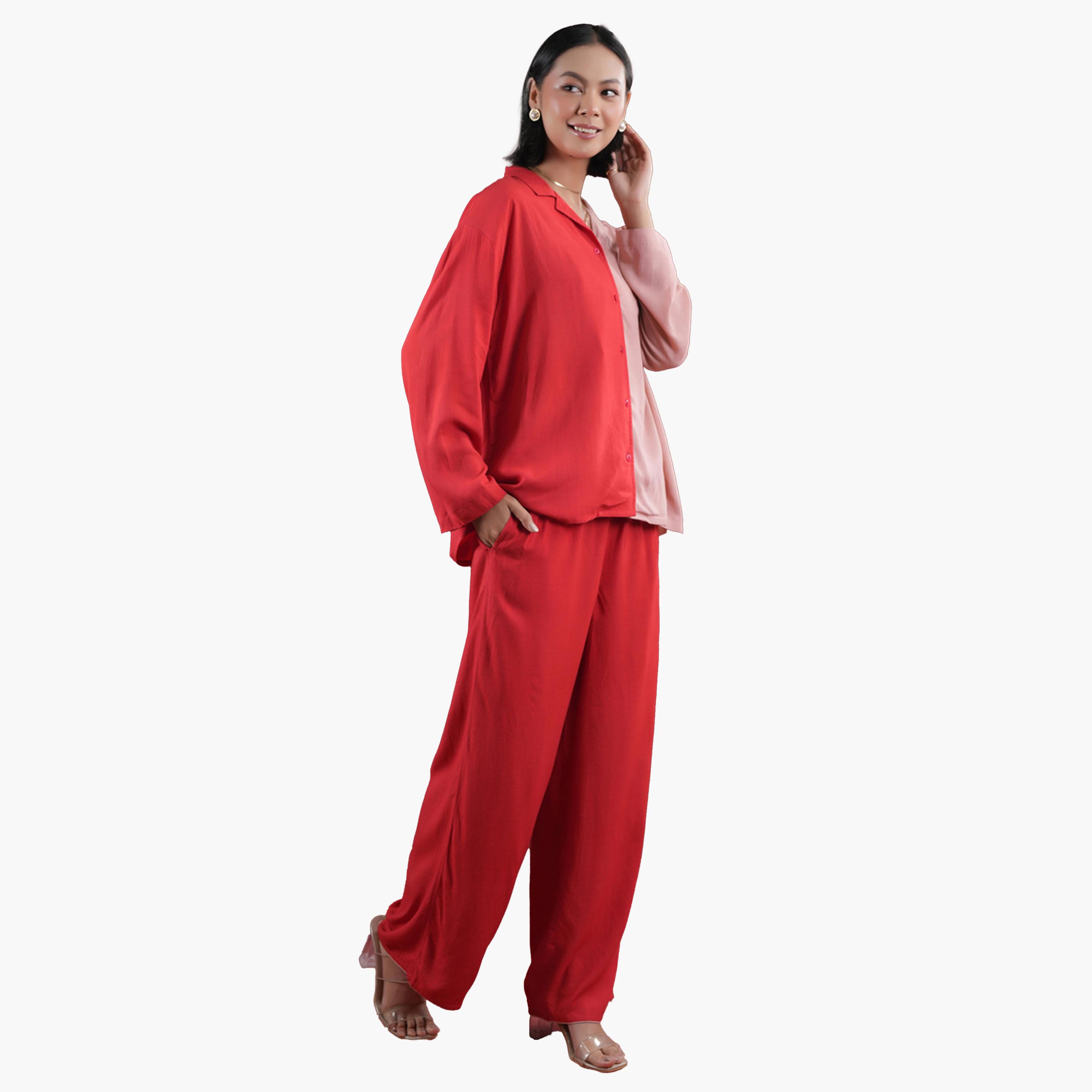 Sanskrutihomes X Styli Color Block Collared Shirt and Pyjama Set-women-clothing-nightwear-pyjamas-longsets-image-9