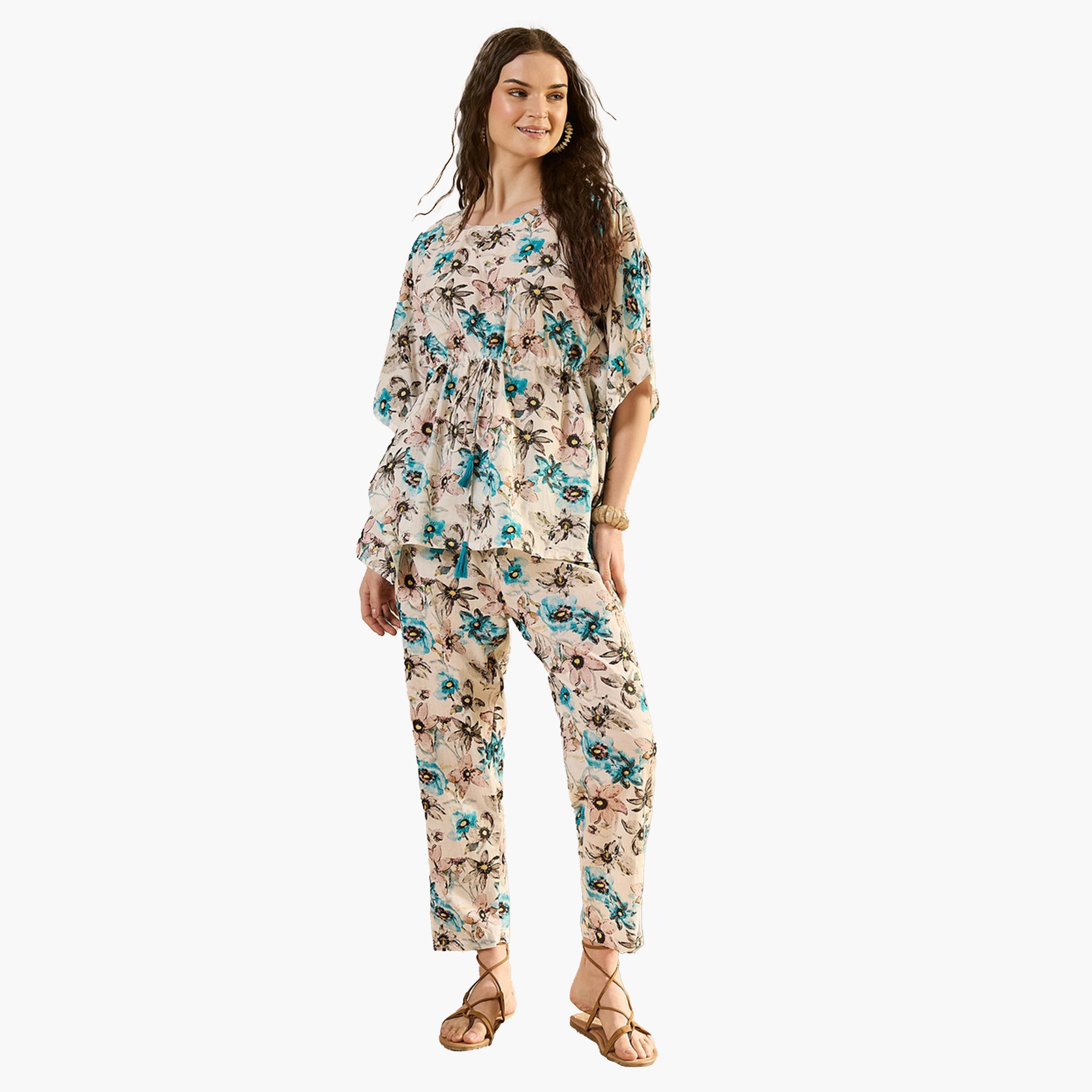 Sanskrutihomes X Styli Cotton Printed Round Neck Top and Pyjama Set-women-clothing-nightwear-pyjamas-longsets-image-1
