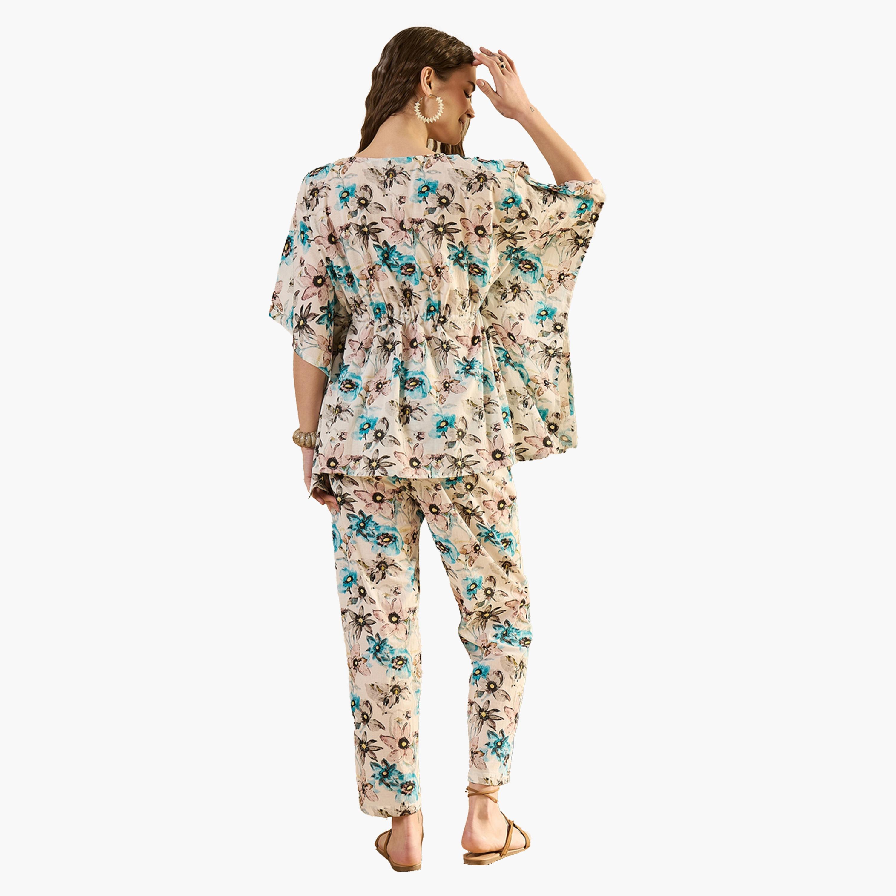 سانسكروتي هومز × ستايلي-  بيجاما وقميص قطني مطبوع رقبة دائرية-women-clothing-nightwear-pyjamas-longsets-image-3