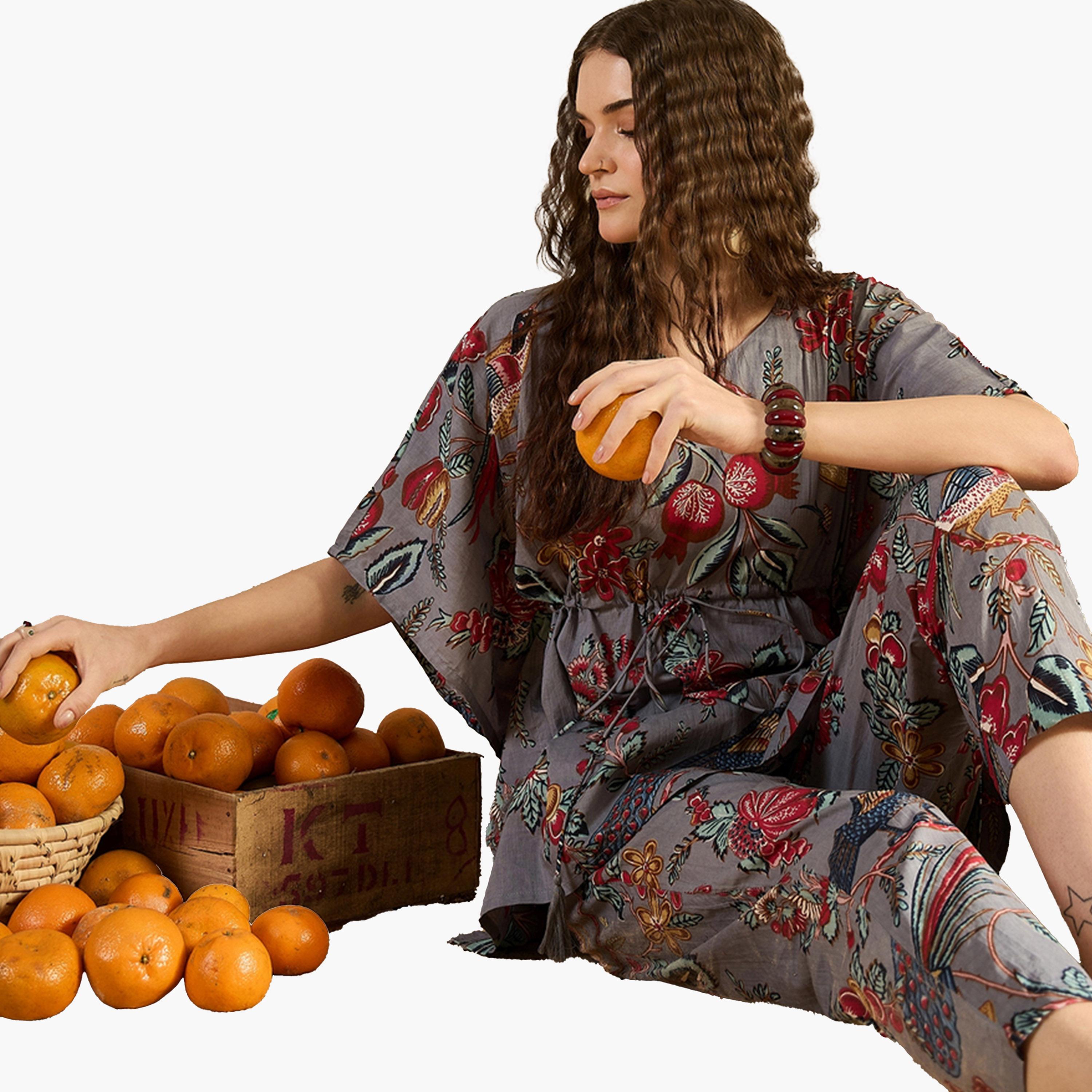 سانسكروتي هومز × ستايلي-  بيجاما وقميص قطني مطبوع رقبة على شكل حرف V-women-clothing-nightwear-pyjamas-longsets-image-6