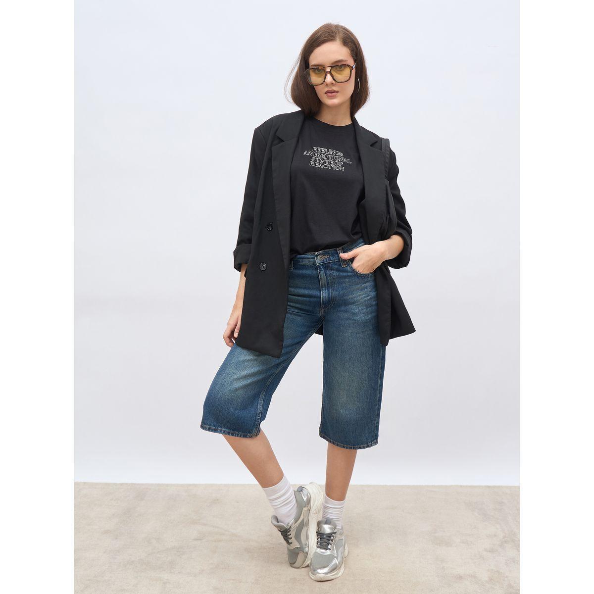 Styli Black Slogan Print Oversized T-Shirt-women-clothing-tshirts-image-1