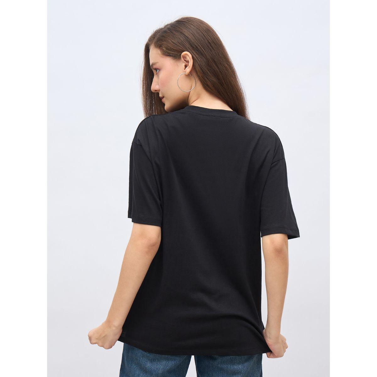 Styli Black Slogan Print Oversized T-Shirt-women-clothing-tshirts-image-5