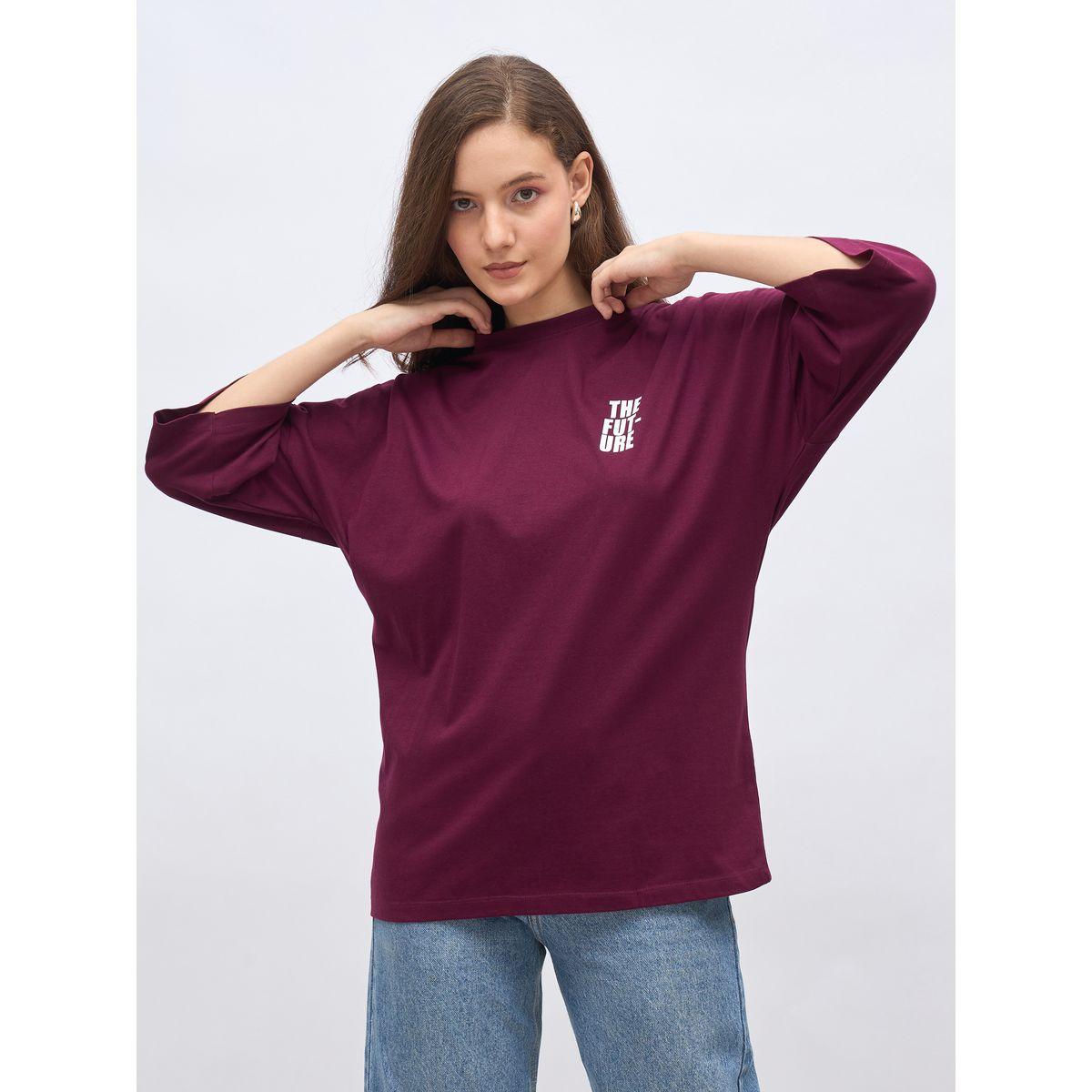تيشيرت فضفاض بطبعة كتابة-women-clothing-tshirts-image-2