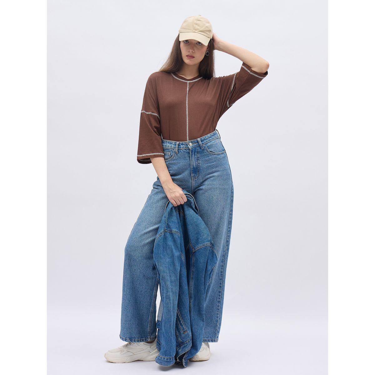 Styli Oversized Short Sleeve T-Shirt with Contrast Stitch Detail-women-clothing-tshirts-image-1