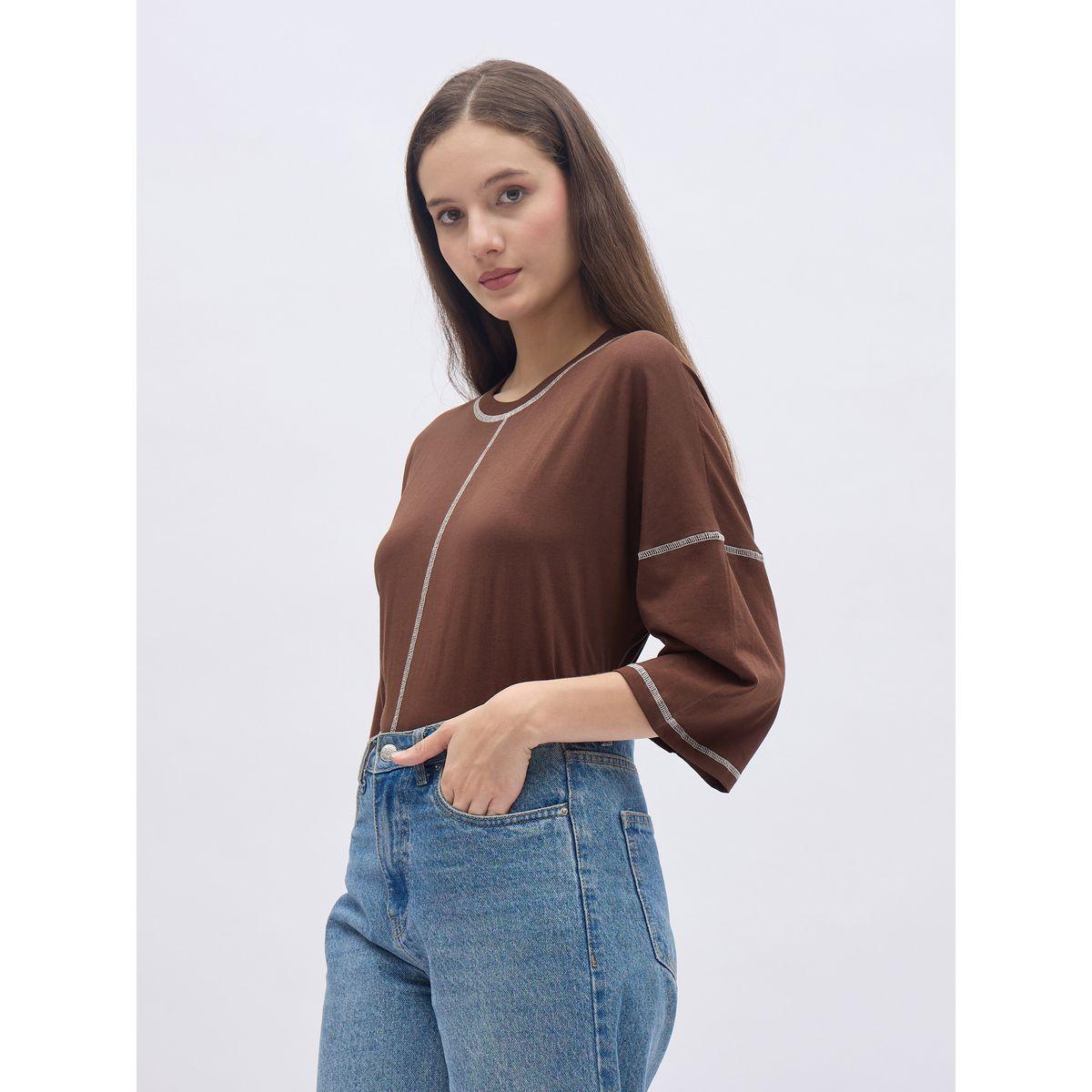 Styli Oversized Short Sleeve T-Shirt with Contrast Stitch Detail-women-clothing-tshirts-image-3