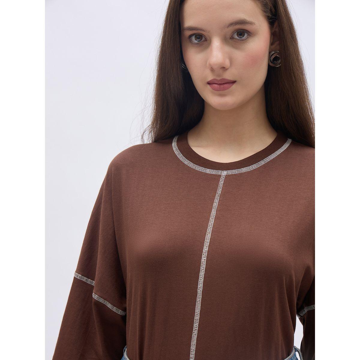 Styli Oversized Short Sleeve T-Shirt with Contrast Stitch Detail-women-clothing-tshirts-image-4