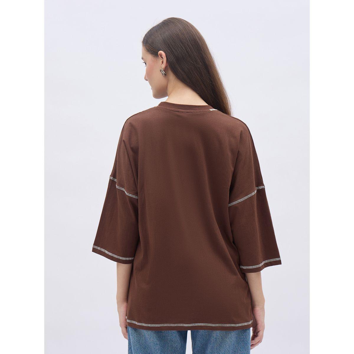 Styli Oversized Short Sleeve T-Shirt with Contrast Stitch Detail-women-clothing-tshirts-image-5