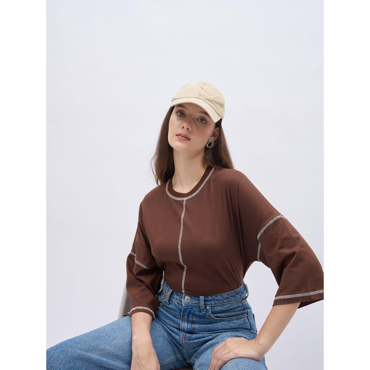 Styli Oversized Short Sleeve T-Shirt with Contrast Stitch Detail-women-clothing-tshirts-image-6