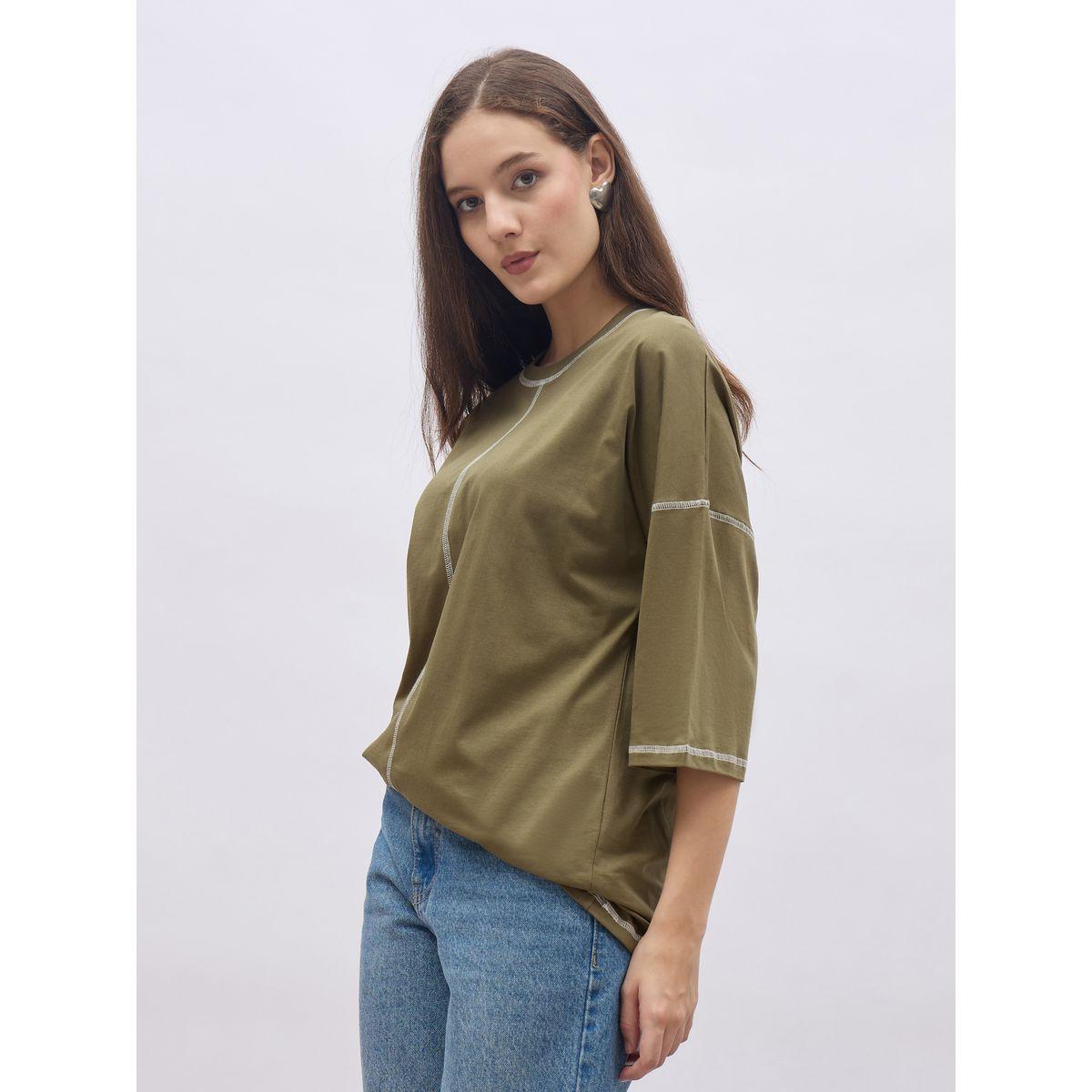 Styli Oversized Short Sleeve T-Shirt with Contrast Stitch Detail-women-clothing-tshirts-image-3