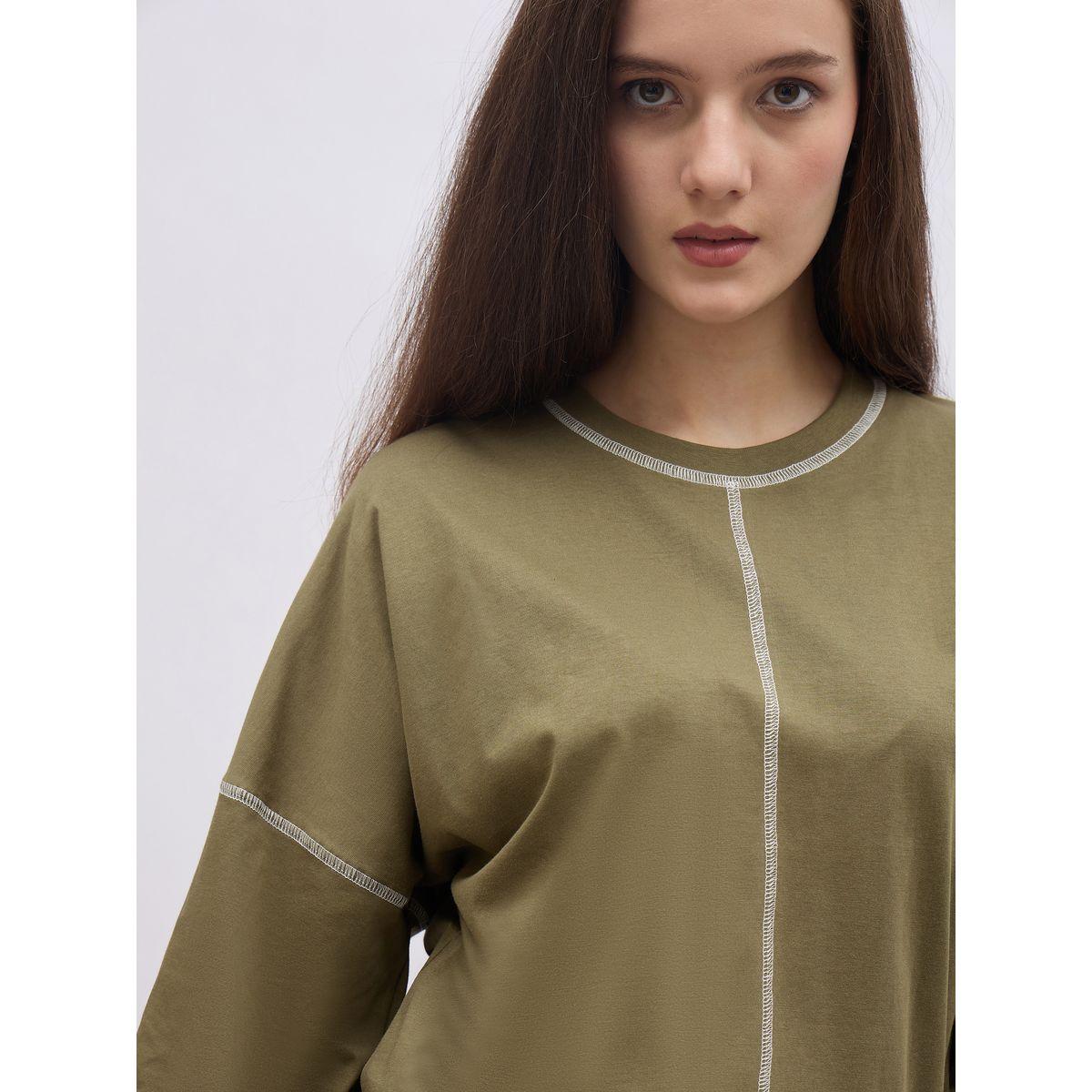 Styli Oversized Short Sleeve T-Shirt with Contrast Stitch Detail-women-clothing-tshirts-image-4