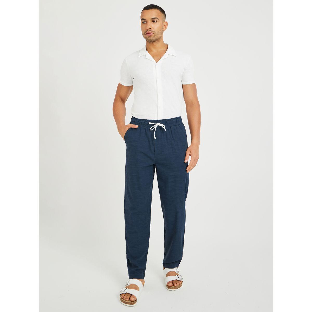 Styli Men Navy Blue Textured Drawstring Regular Fit Pants-men-clothing-bottoms-joggers-image-2