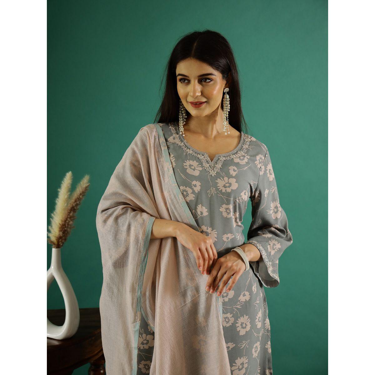 طقم من بنطال وكورتا قطنية بطبعة زهور-women-clothing-ethnicwear-kurtasets-image-5