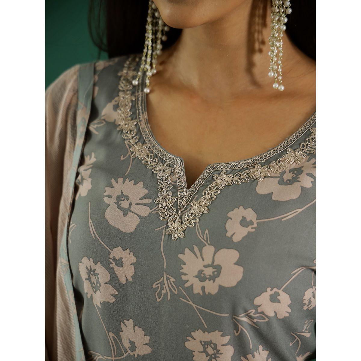 طقم من بنطال وكورتا قطنية بطبعة زهور-women-clothing-ethnicwear-kurtasets-image-6