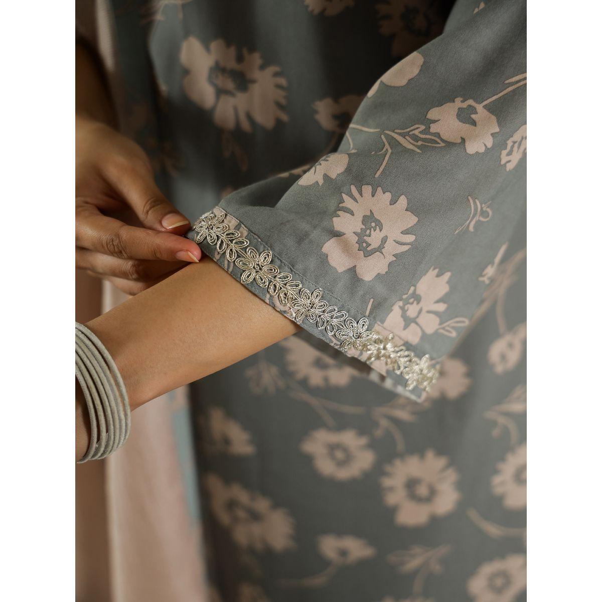 طقم من بنطال وكورتا قطنية بطبعة زهور-women-clothing-ethnicwear-kurtasets-image-7