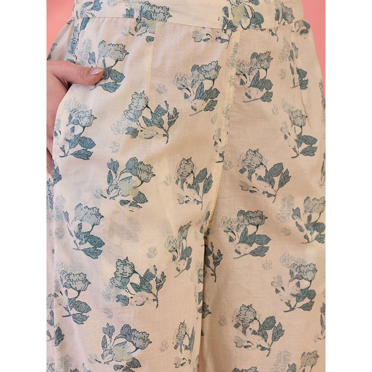 طقم منسق من كورتا بطبعة زهور وبنطال مع دوباتا-women-clothing-ethnicwear-kurtasets-image-7