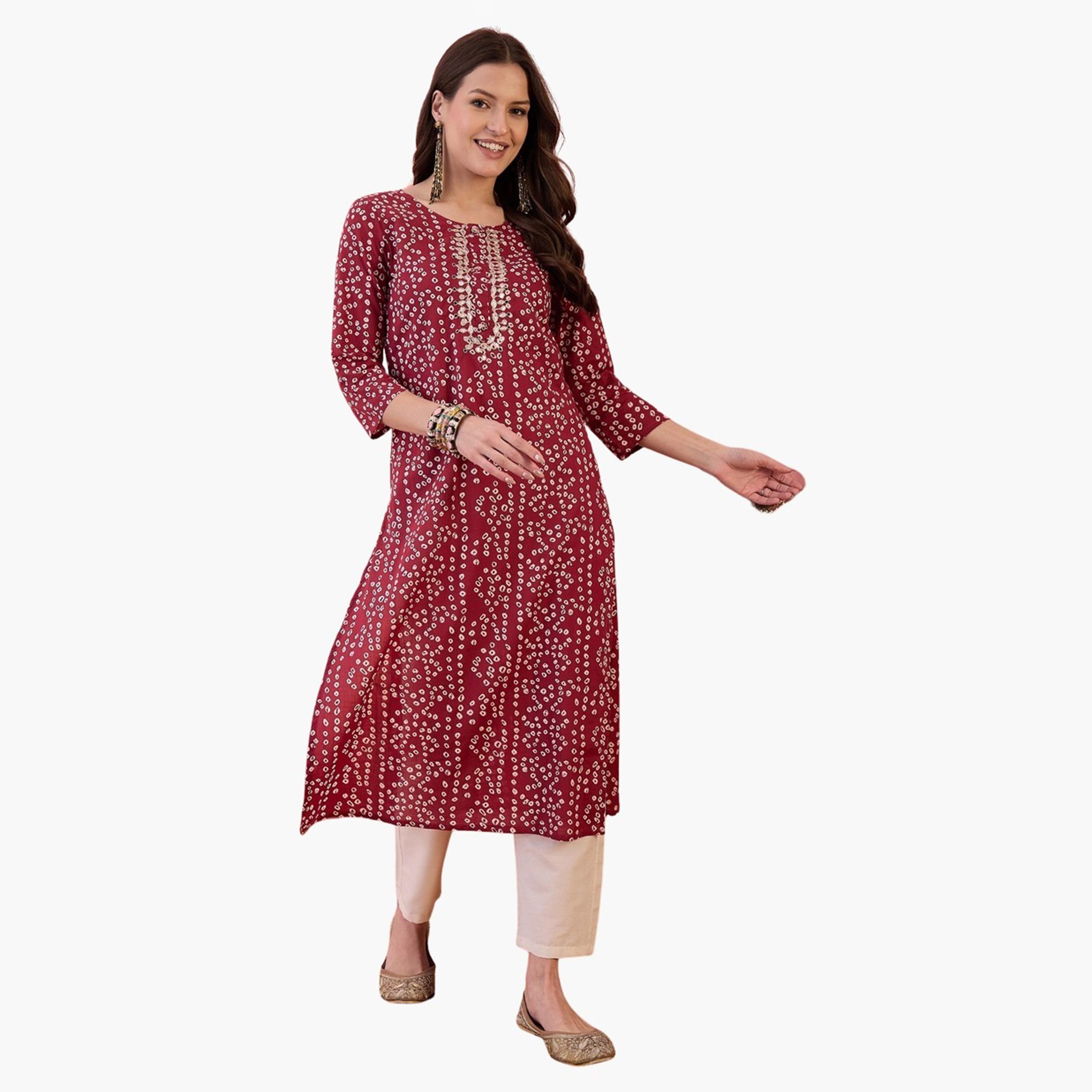 سانسكروتي هومز × ستايلي - كورتا نسائية من القطن الخالص موردة - أحمر-women-clothing-ethnicwear-kurtas-image-1