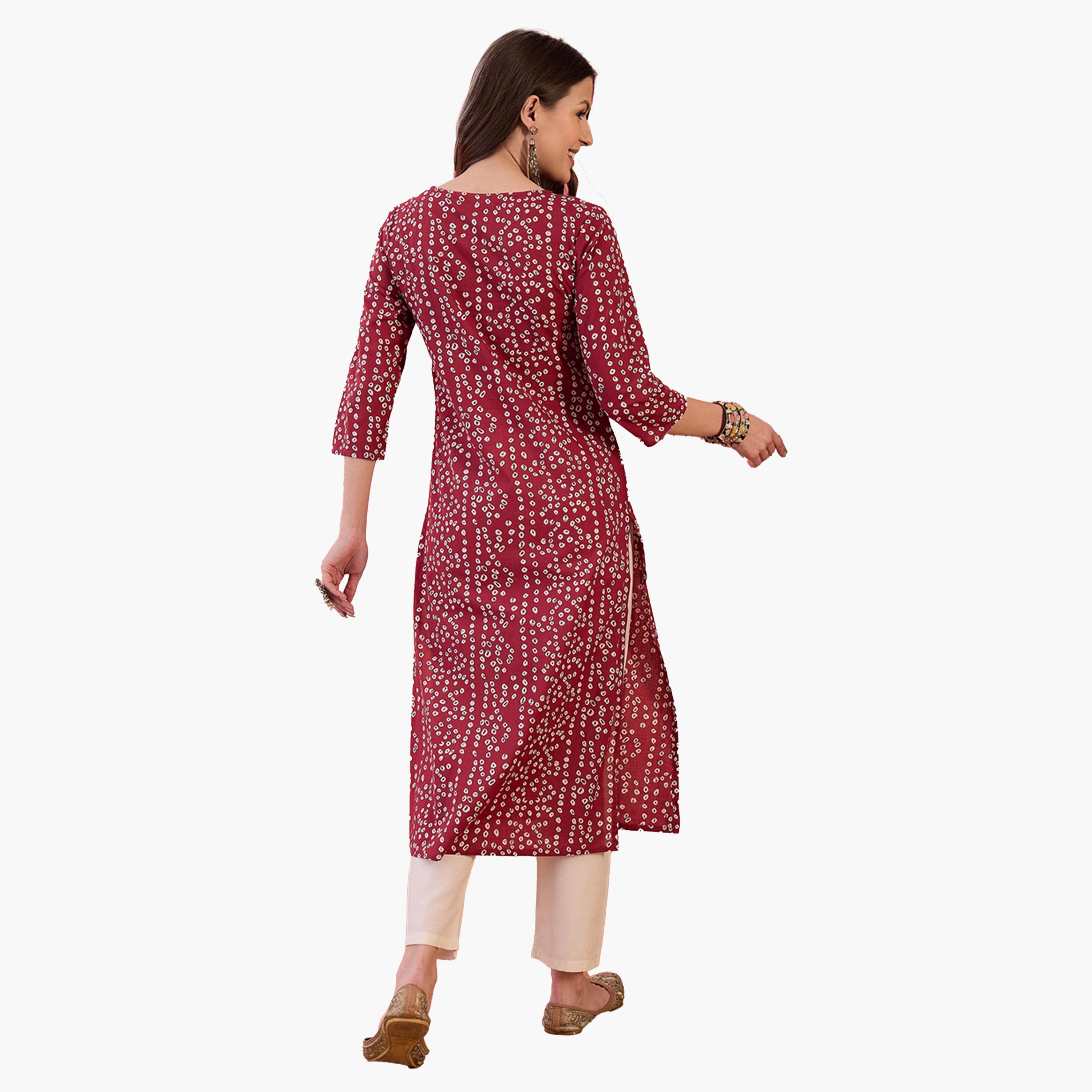 سانسكروتي هومز × ستايلي - كورتا نسائية من القطن الخالص موردة - أحمر-women-clothing-ethnicwear-kurtas-image-2