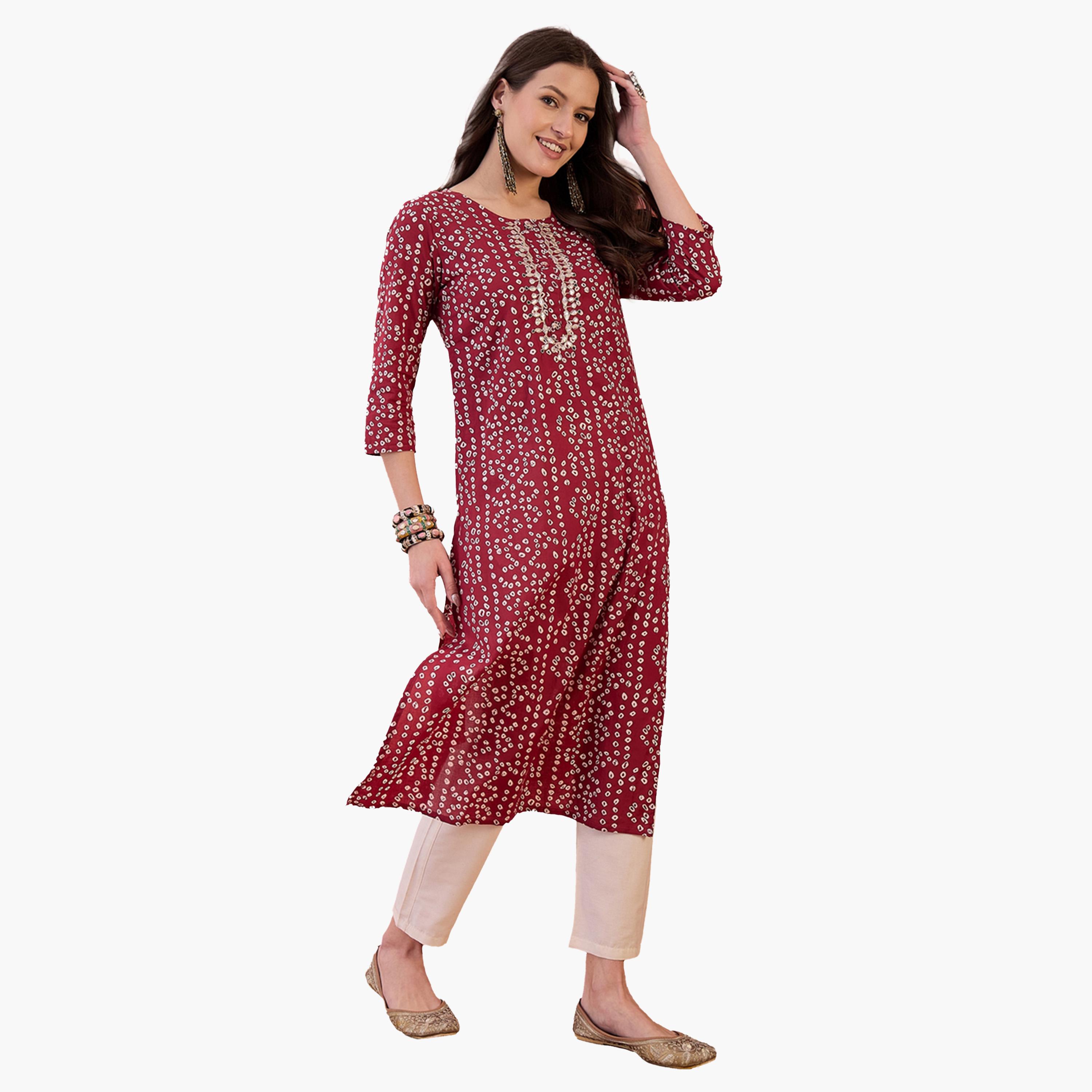 سانسكروتي هومز × ستايلي - كورتا نسائية من القطن الخالص موردة - أحمر-women-clothing-ethnicwear-kurtas-image-3