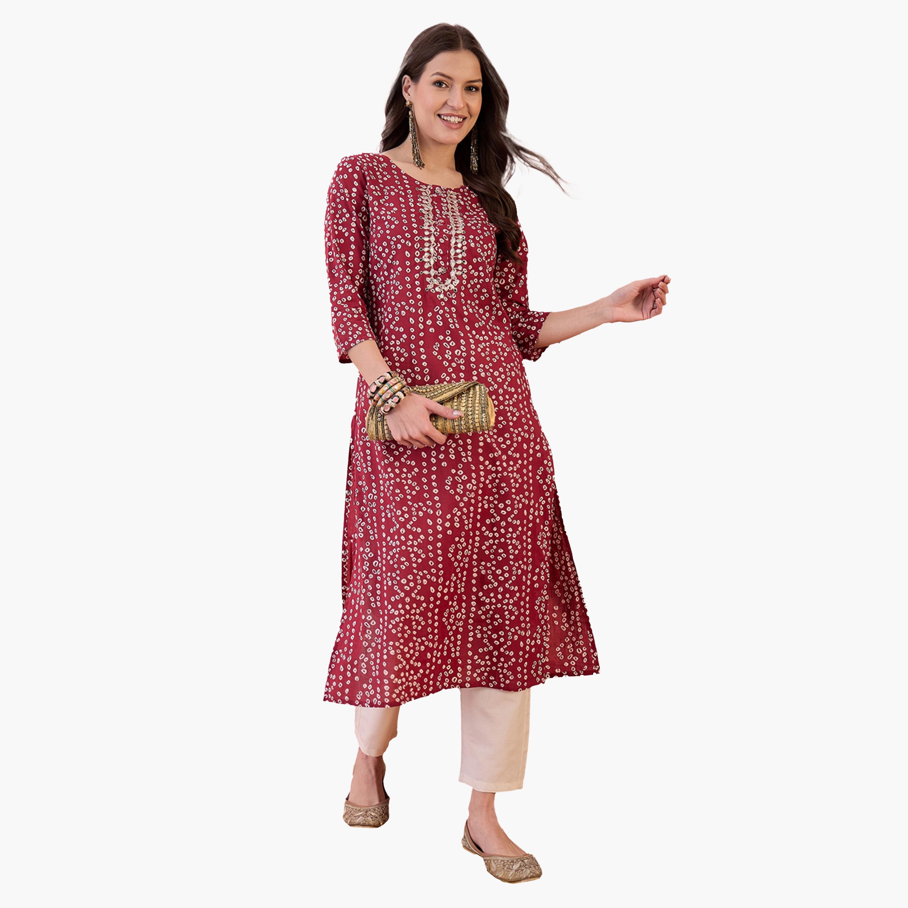 سانسكروتي هومز × ستايلي - كورتا نسائية من القطن الخالص موردة - أحمر-women-clothing-ethnicwear-kurtas-image-4