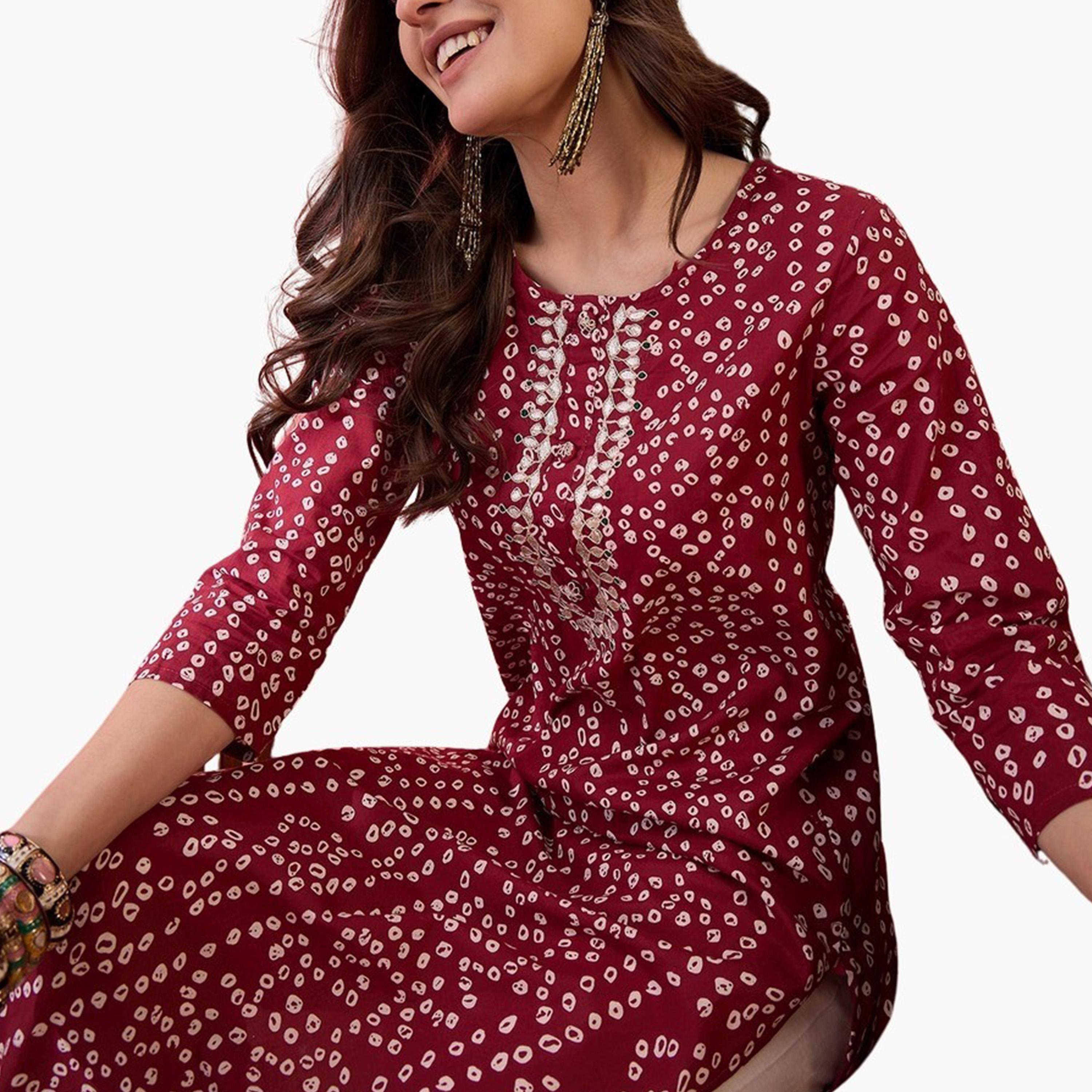 سانسكروتي هومز × ستايلي - كورتا نسائية من القطن الخالص موردة - أحمر-women-clothing-ethnicwear-kurtas-image-5