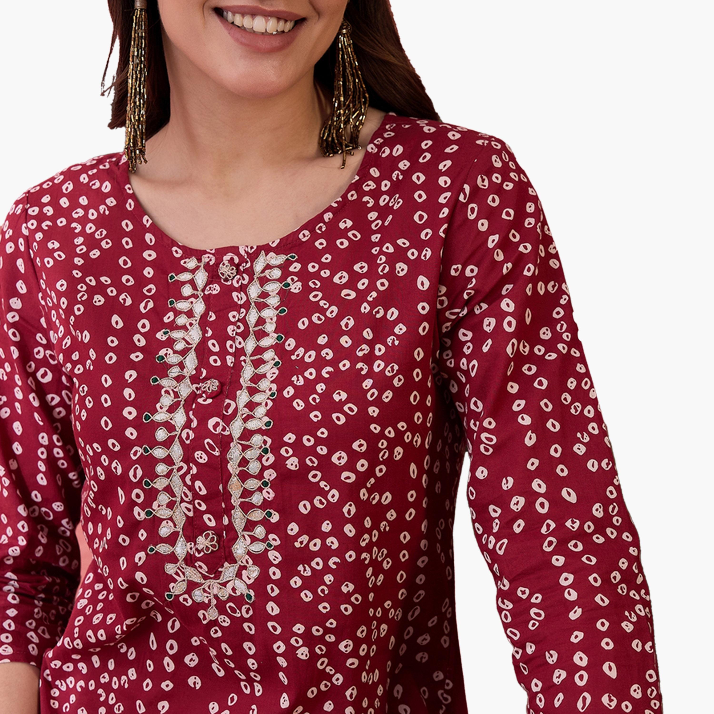 سانسكروتي هومز × ستايلي - كورتا نسائية من القطن الخالص موردة - أحمر-women-clothing-ethnicwear-kurtas-image-6