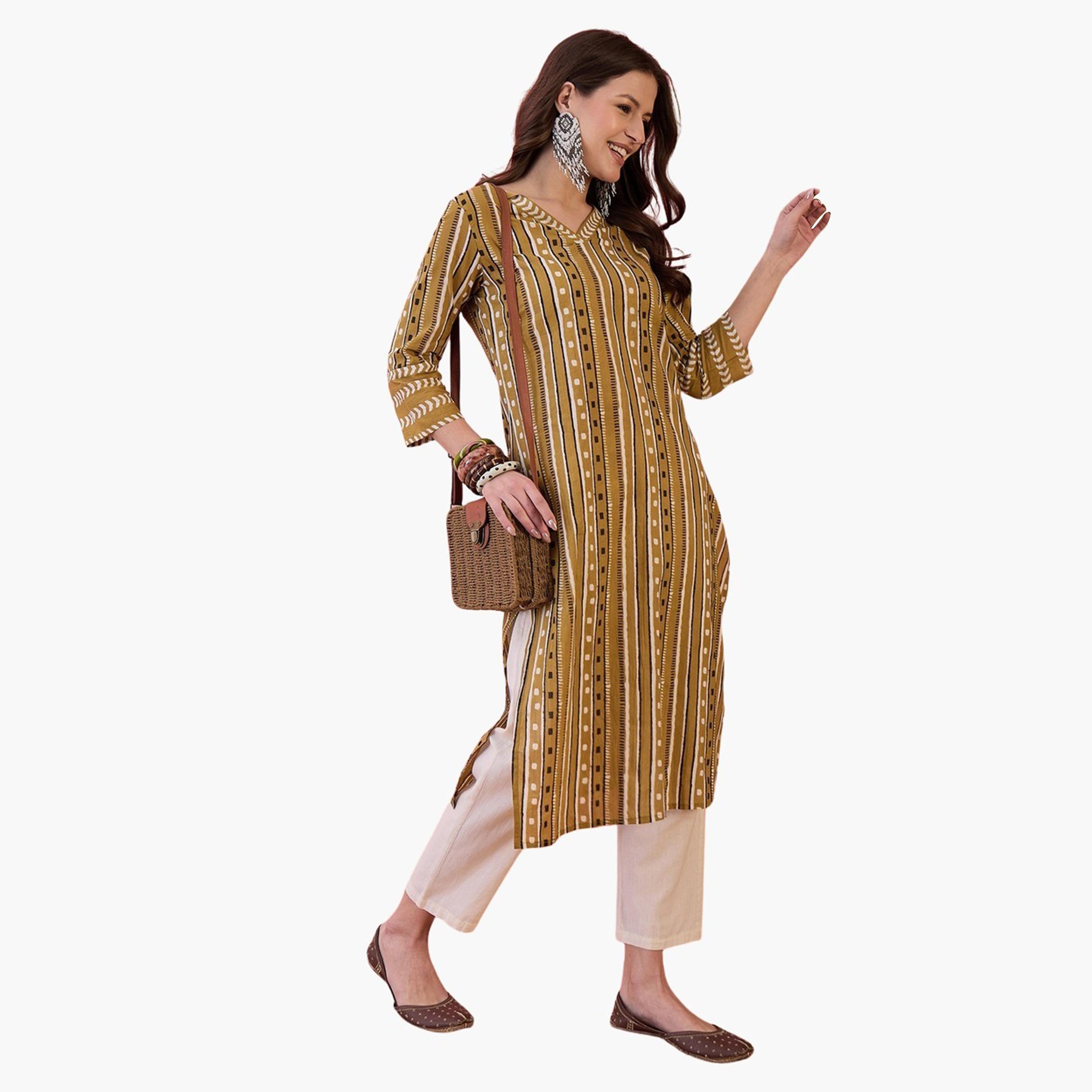 Sanskrutihomes X Styli Mustard Pure Cotton Printed Floral Kurta for Women-women-clothing-ethnicwear-kurtas-image-4
