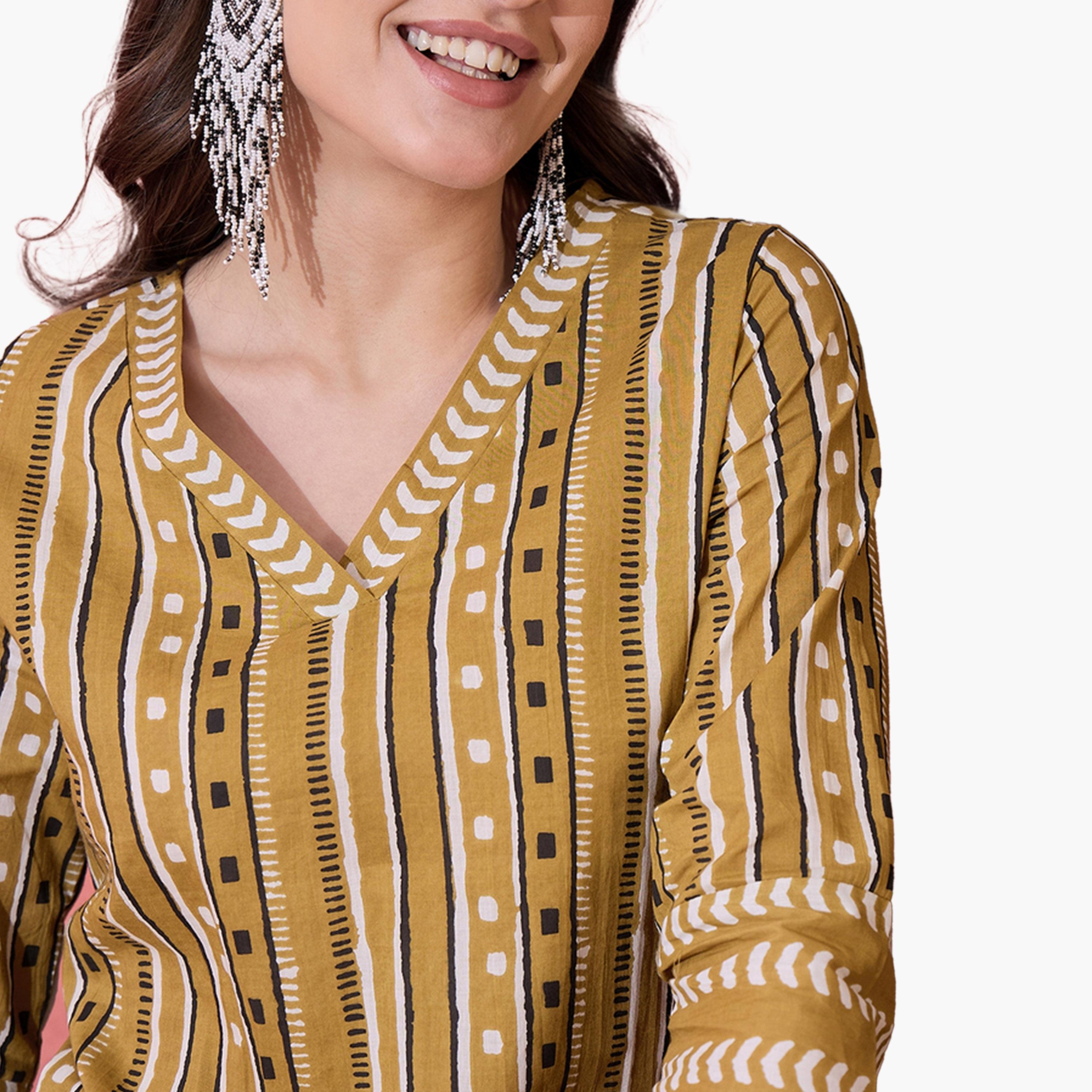 Sanskrutihomes X Styli Mustard Pure Cotton Printed Floral Kurta for Women-women-clothing-ethnicwear-kurtas-image-6