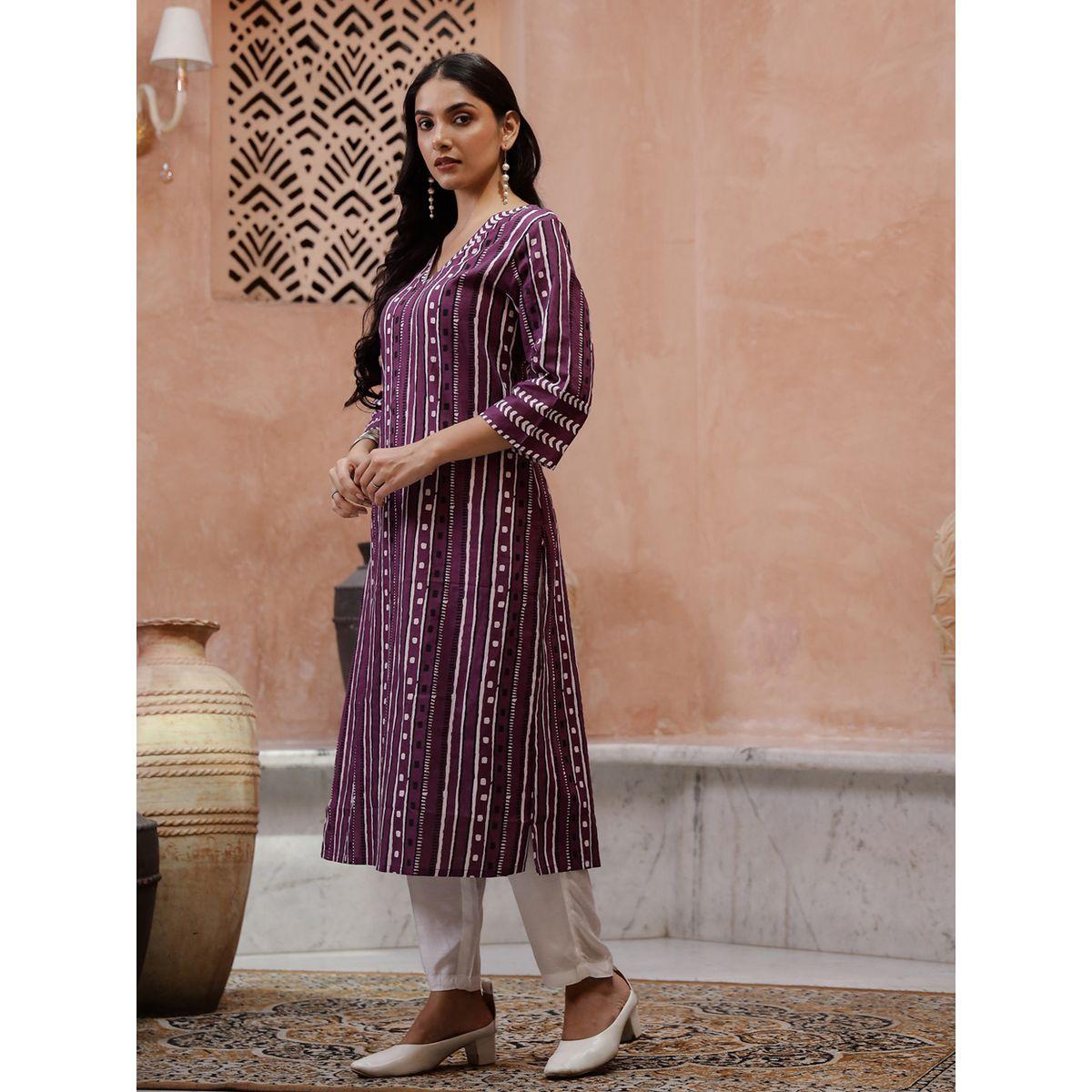 كورتا مخططة مع شق جانبي-women-clothing-ethnicwear-kurtas-image-3