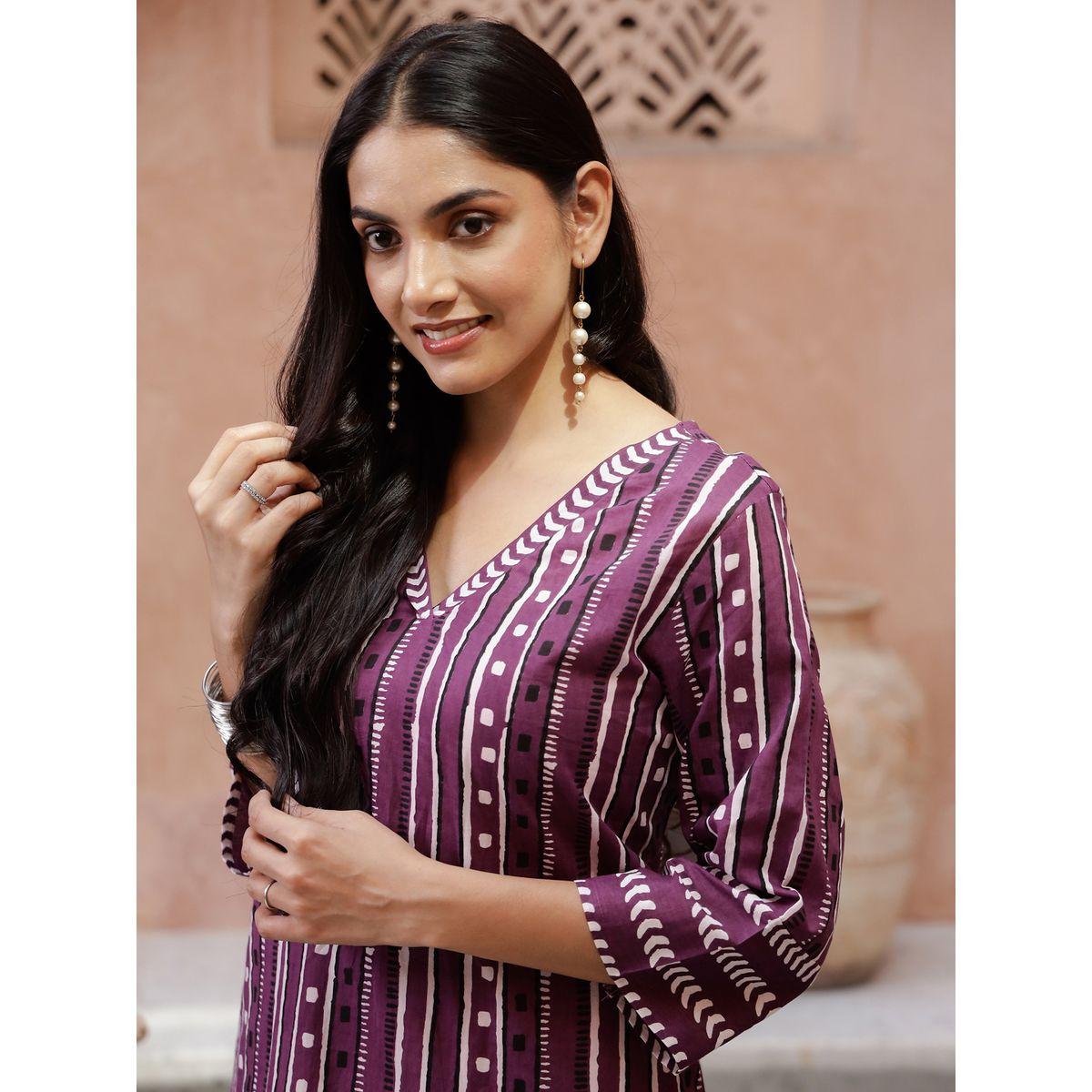كورتا مخططة مع شق جانبي-women-clothing-ethnicwear-kurtas-image-5