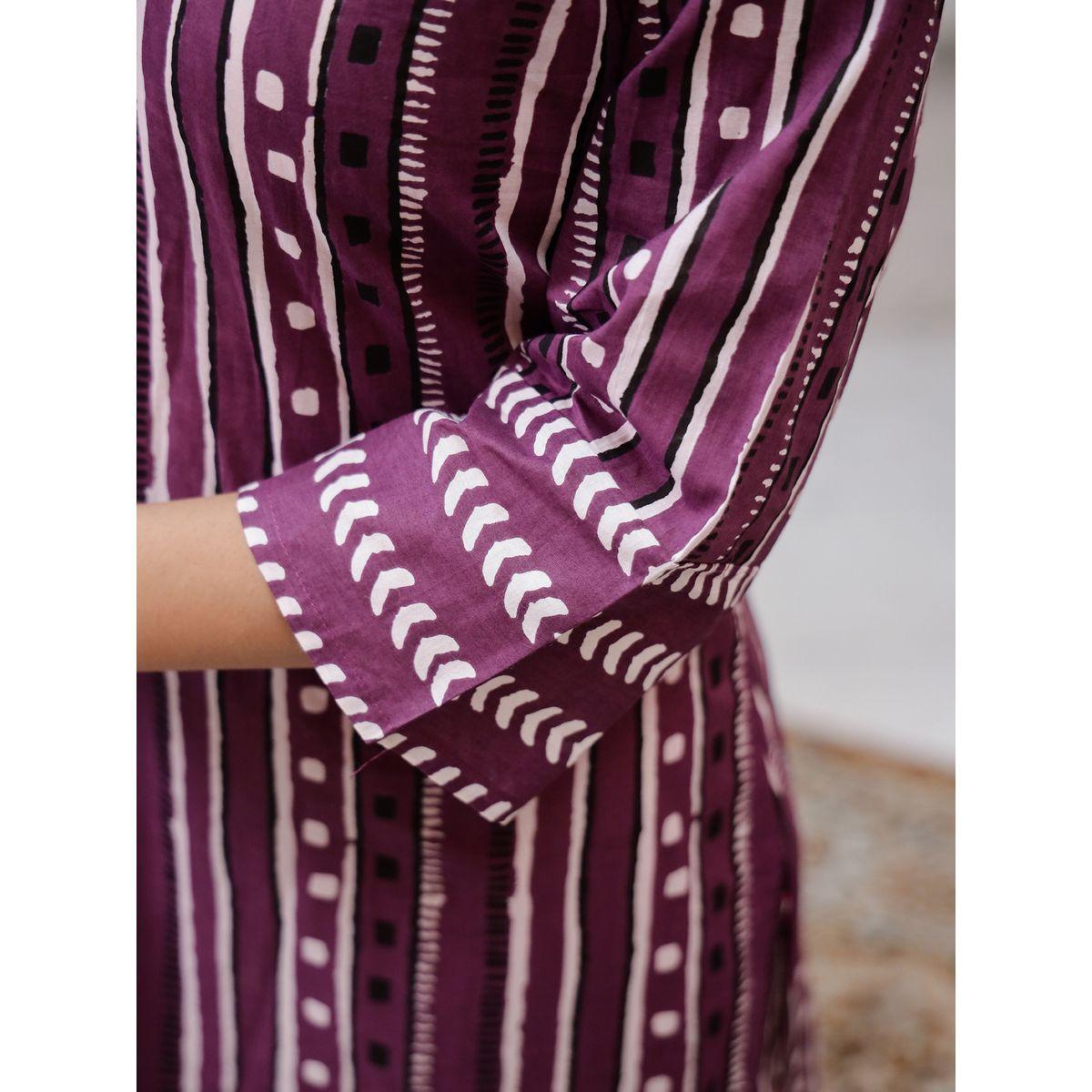 كورتا مخططة مع شق جانبي-women-clothing-ethnicwear-kurtas-image-7