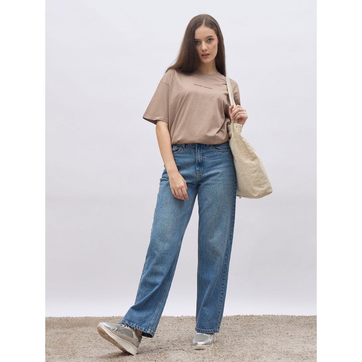 Styli Women Beige Slogan Print Short Sleeve Oversized T-Shirt-women-clothing-tshirts-image-1
