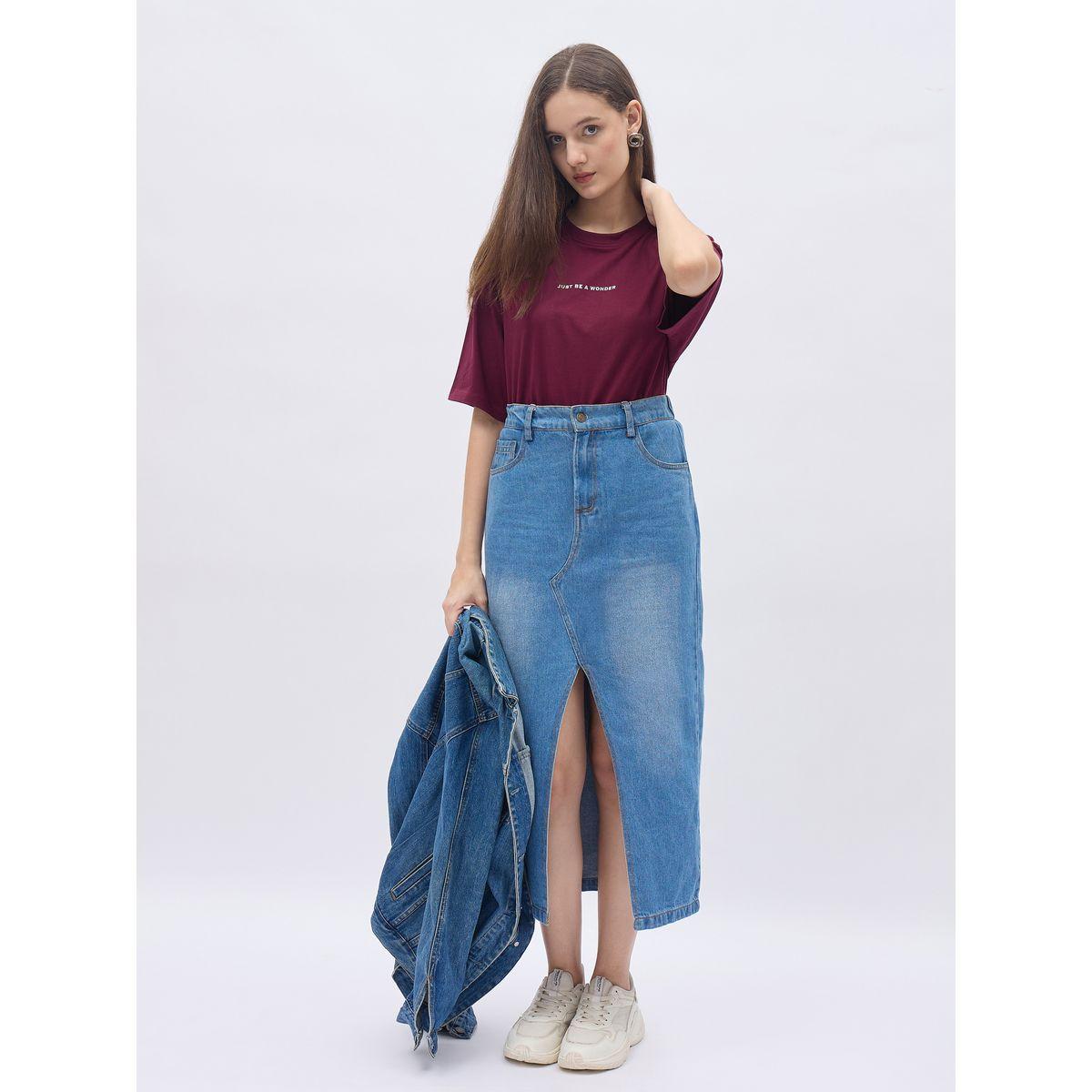 Styli Women Burgundy Slogan Print Oversized T-Shirt-women-clothing-tshirts-image-1