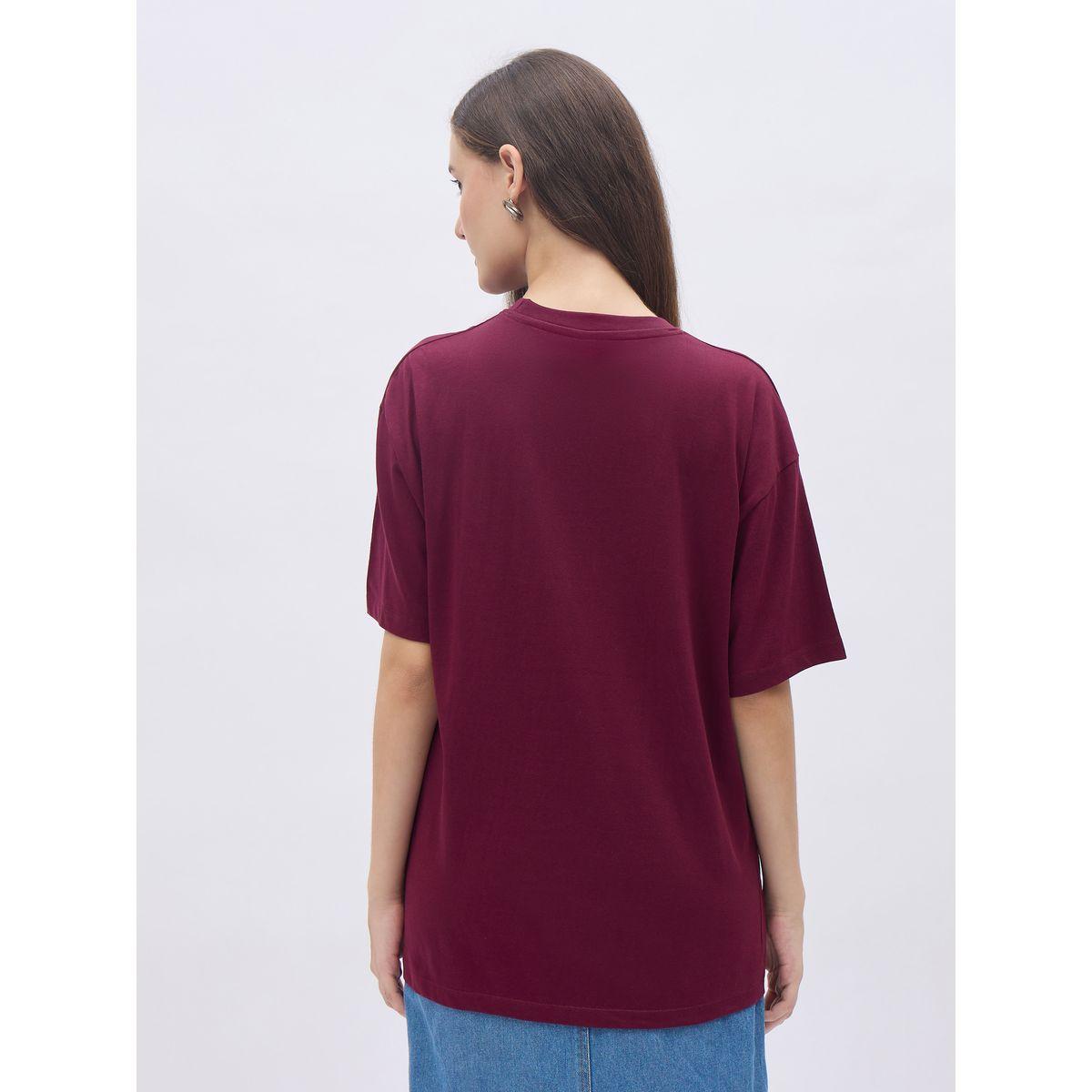 Styli Women Burgundy Slogan Print Oversized T-Shirt-women-clothing-tshirts-image-5