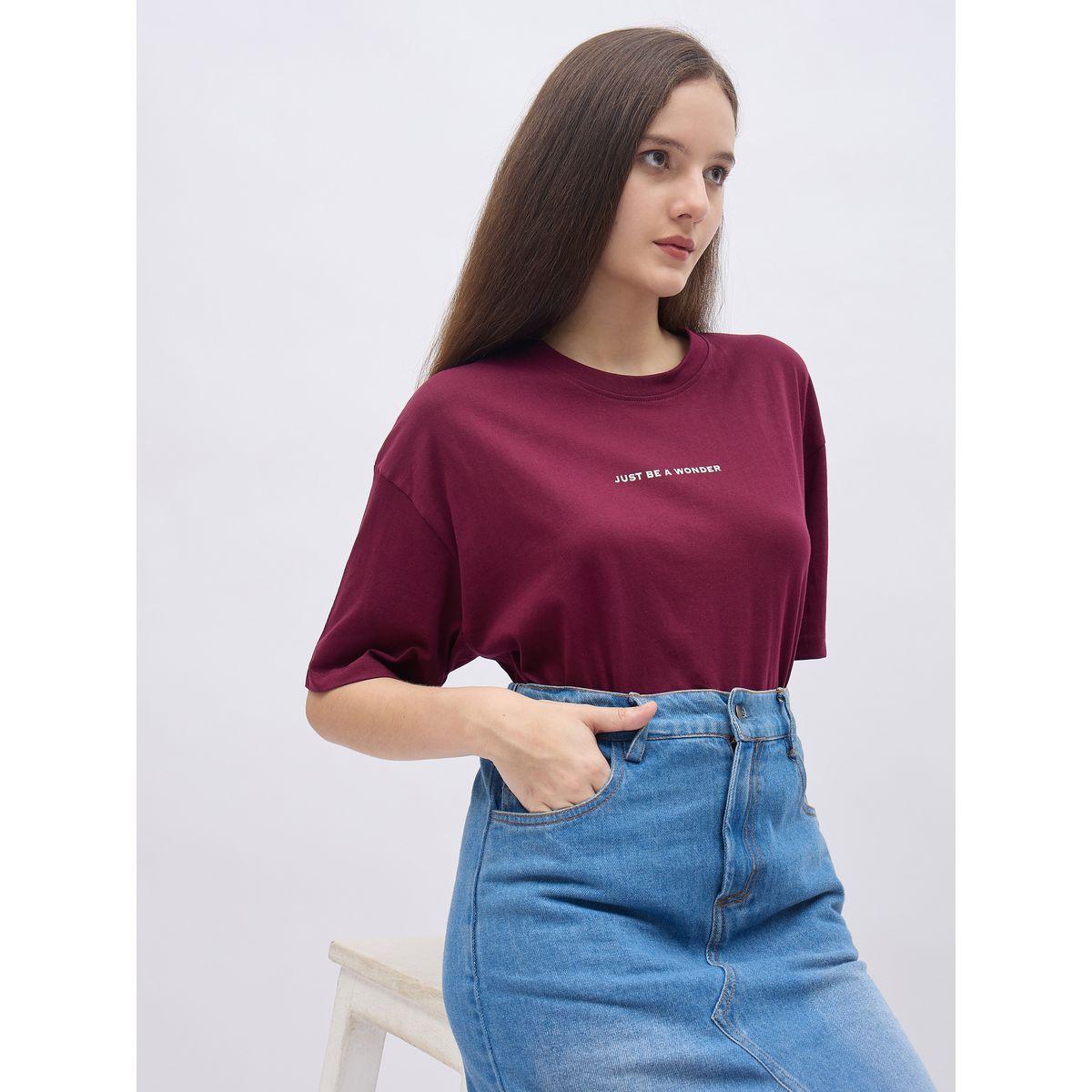 Styli Women Burgundy Slogan Print Oversized T-Shirt-women-clothing-tshirts-image-6