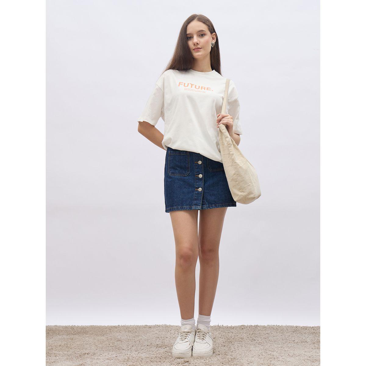Styli Women Cream Slogan Print Short Sleeve Oversized T-Shirt-women-clothing-tshirts-image-1