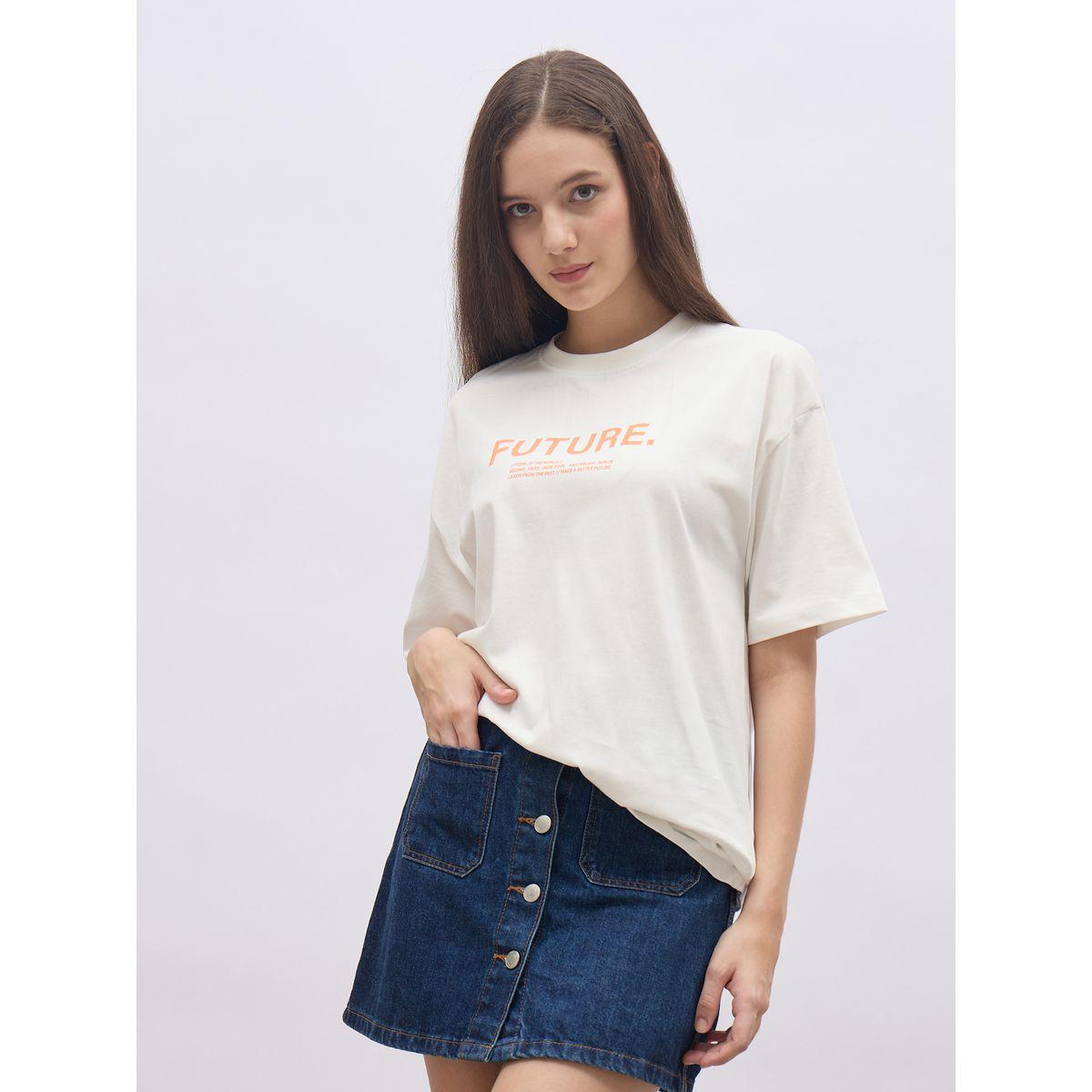 تيشيرت فضفاض بطبعة كتابة وأكمام قصيرة-women-clothing-tshirts-image-2