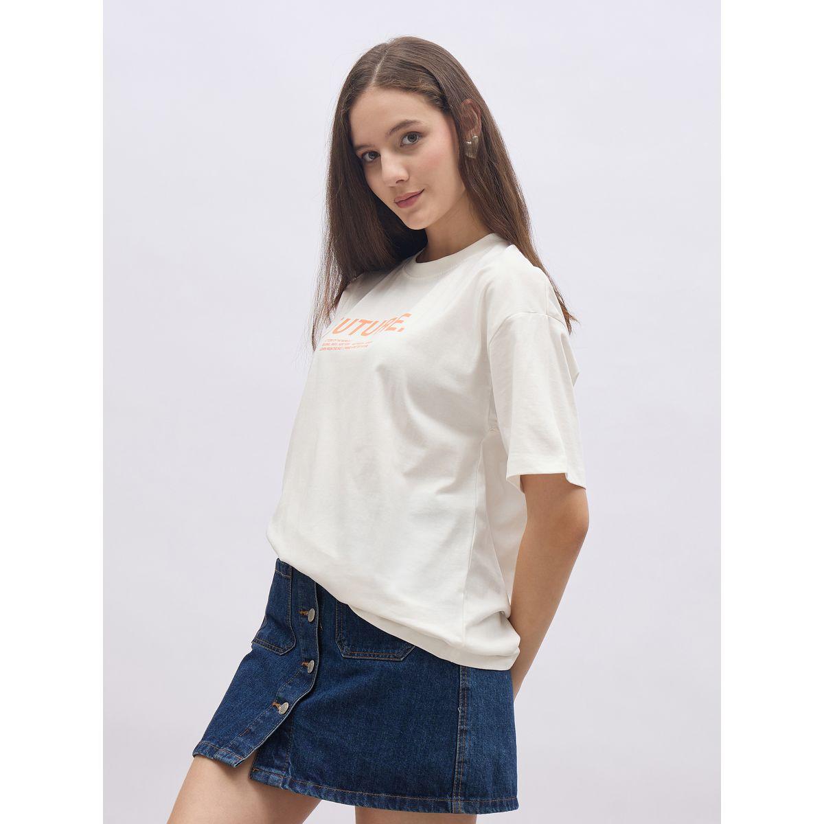 Styli Women Cream Slogan Print Short Sleeve Oversized T-Shirt-women-clothing-tshirts-image-3