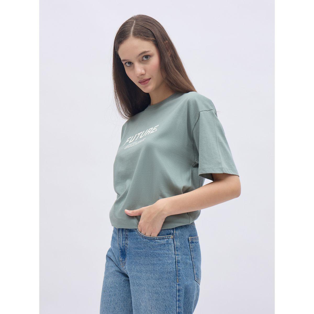 تيشيرت فضفاض بطبعة كتابة وأكمام قصيرة-women-clothing-tshirts-image-3