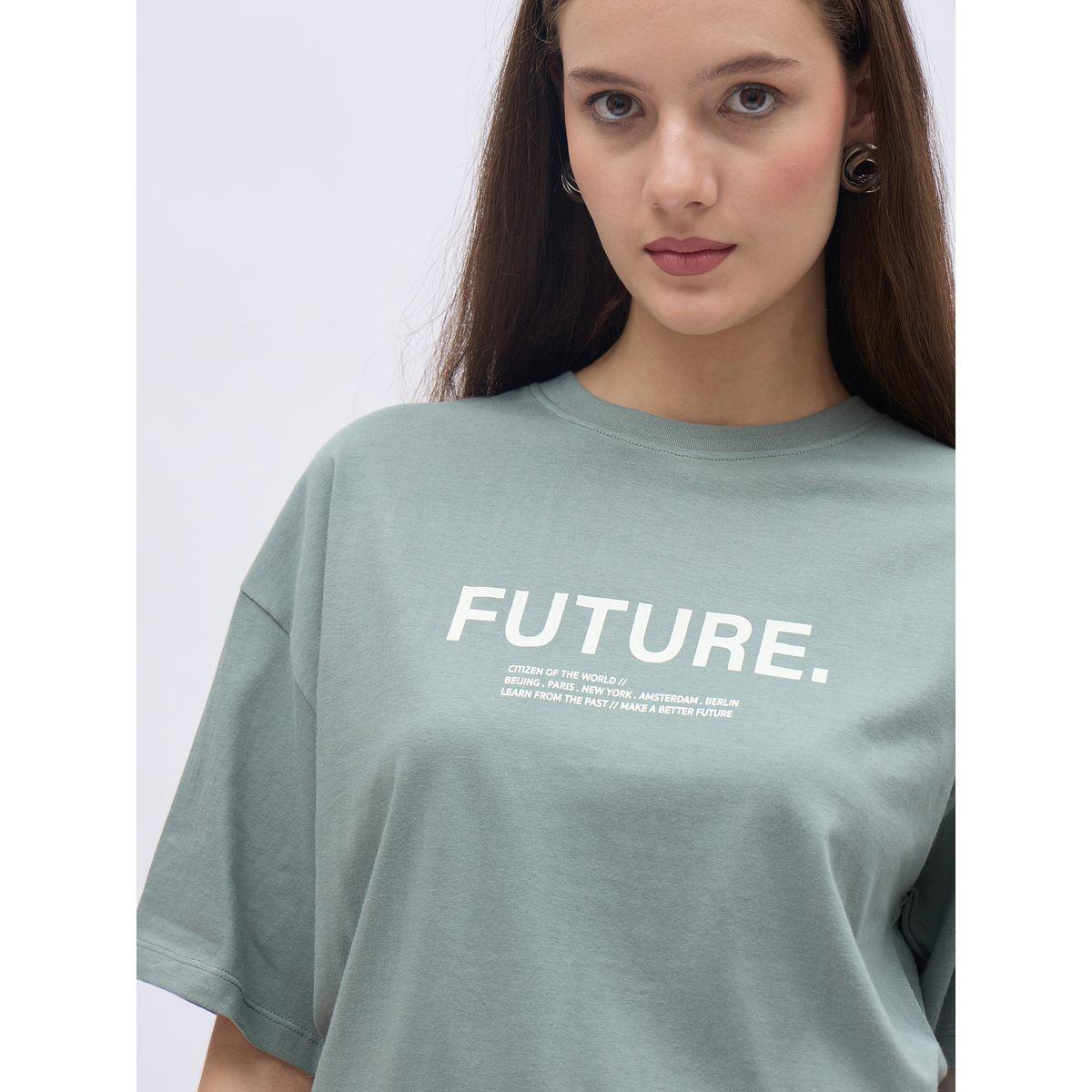 Styli Women Green Slogan Print Short Sleeve Oversized T-Shirt-women-clothing-tshirts-image-4