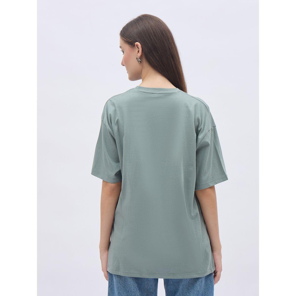Styli Women Green Slogan Print Short Sleeve Oversized T-Shirt-women-clothing-tshirts-image-5