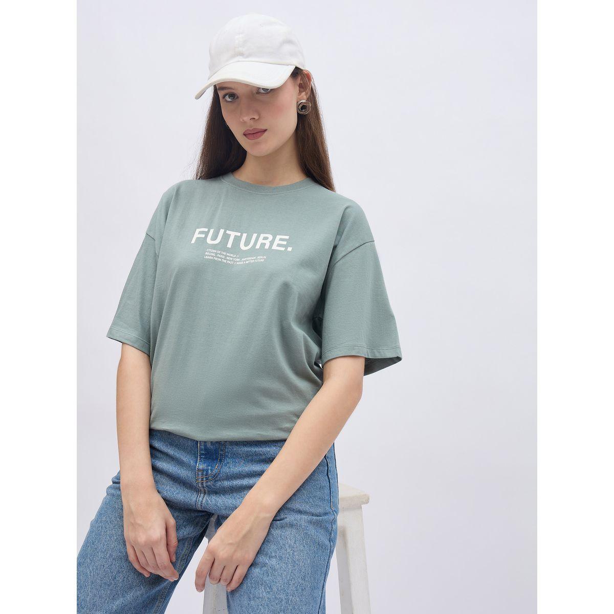 تيشيرت فضفاض بطبعة كتابة وأكمام قصيرة-women-clothing-tshirts-image-6