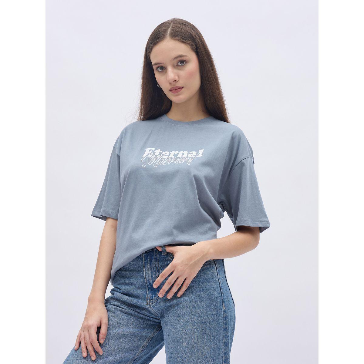 Styli Women Blue Slogan Print Short Sleeve Oversized T-Shirt-women-clothing-tshirts-image-3