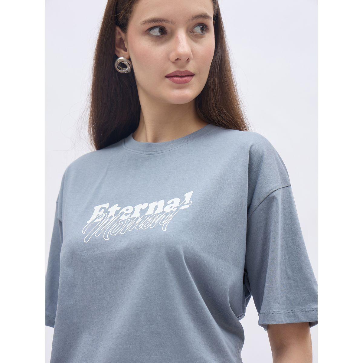 تيشيرت فضفاض بطبعة كتابة وأكمام قصيرة-women-clothing-tshirts-image-4